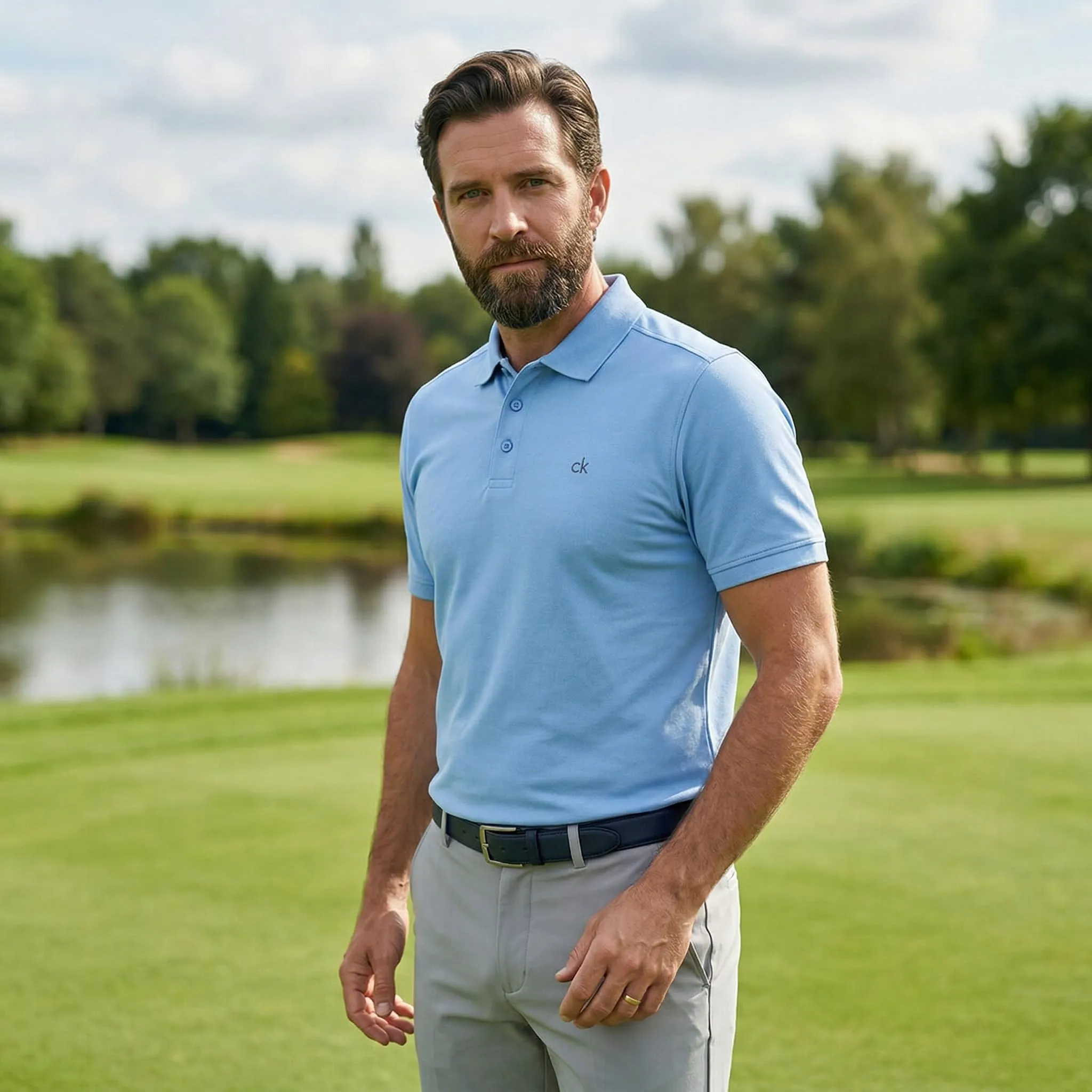 Calvin Klein Polo Golf Uomo Campus Colletto a Coste - Cielo - 5XL - immagine 3