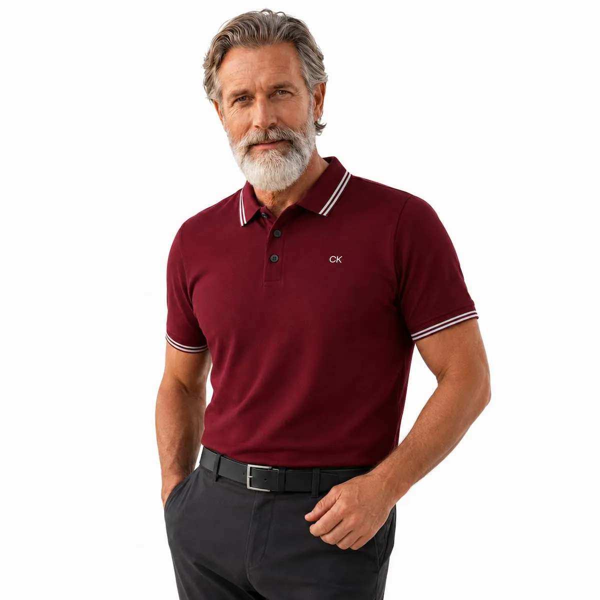 Calvin Klein Polo Golf Leggera Punta Campus Uomo - Borgogna Punta - M - immagine 2
