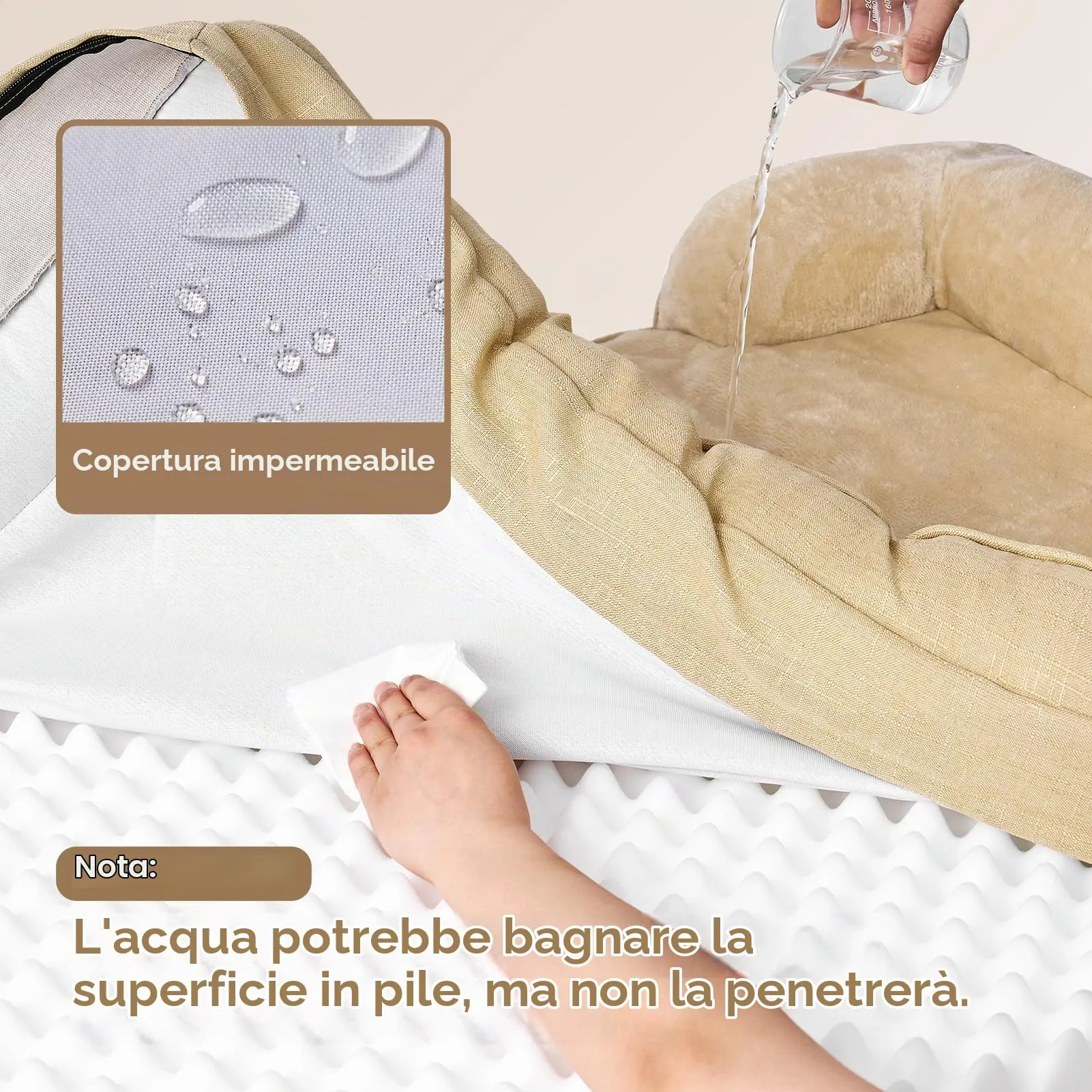 EHEYCIGA Cuccia Cane Interno Ortopedica, Letto Divano Impermeabile Sfoderabile e Lavabile, Colore Albicocca, 76x51x16cm - immagine 4