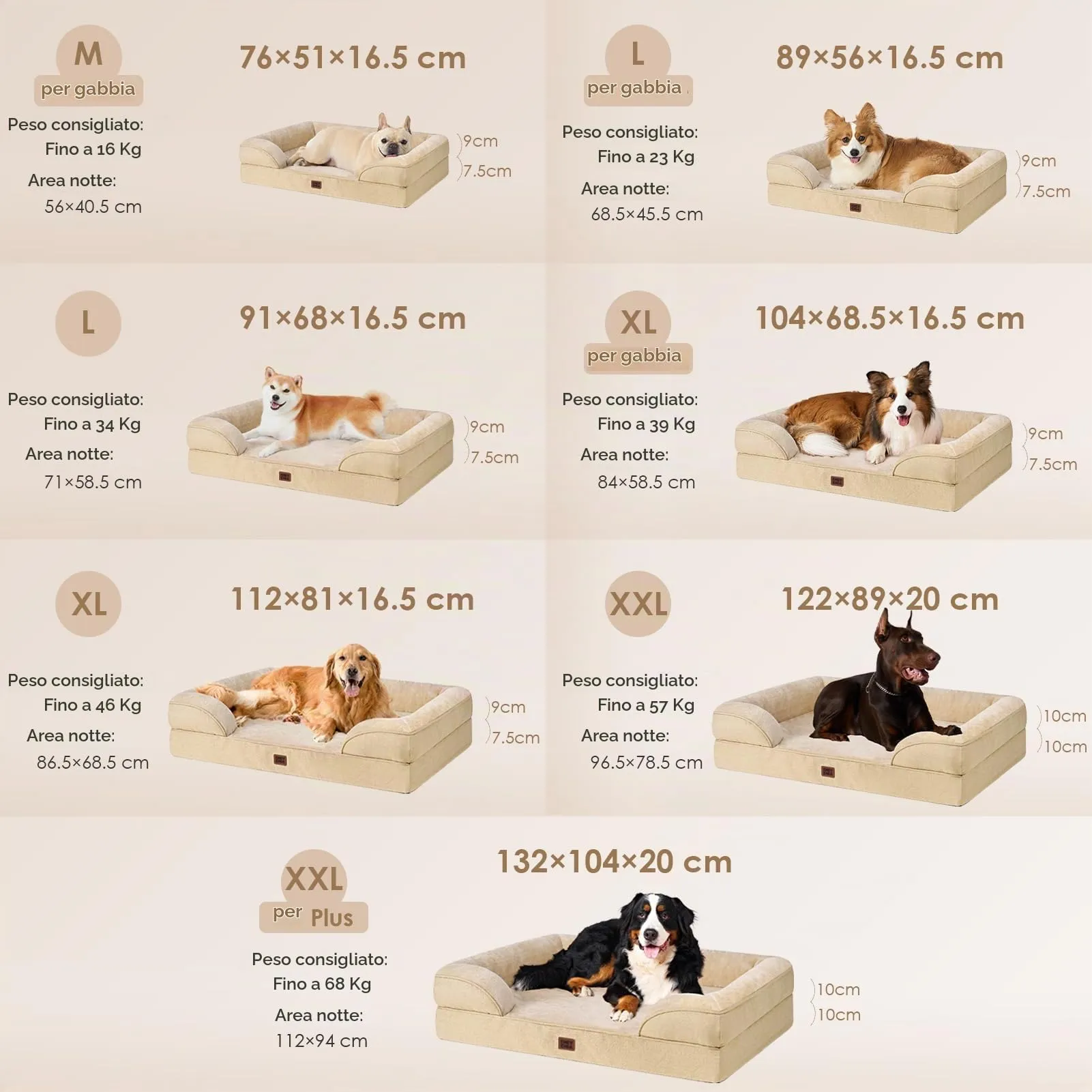 EHEYCIGA Cuccia Cane Interno Ortopedica, Letto Divano Impermeabile Sfoderabile e Lavabile, Colore Albicocca, 76x51x16cm - immagine 5