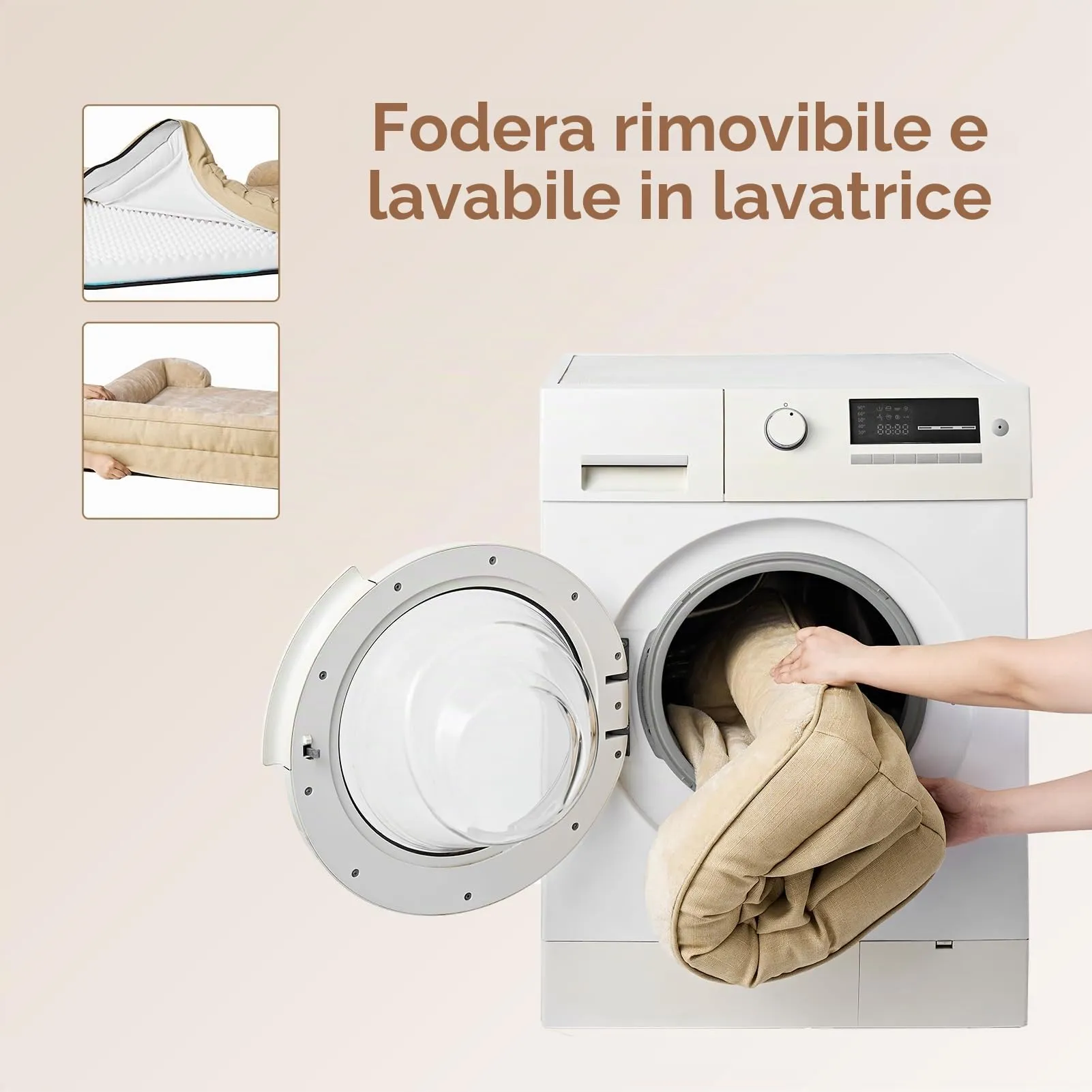 EHEYCIGA Cuccia Cane Interno Ortopedica, Letto Divano Impermeabile Sfoderabile e Lavabile, Colore Albicocca, 76x51x16cm - immagine 6
