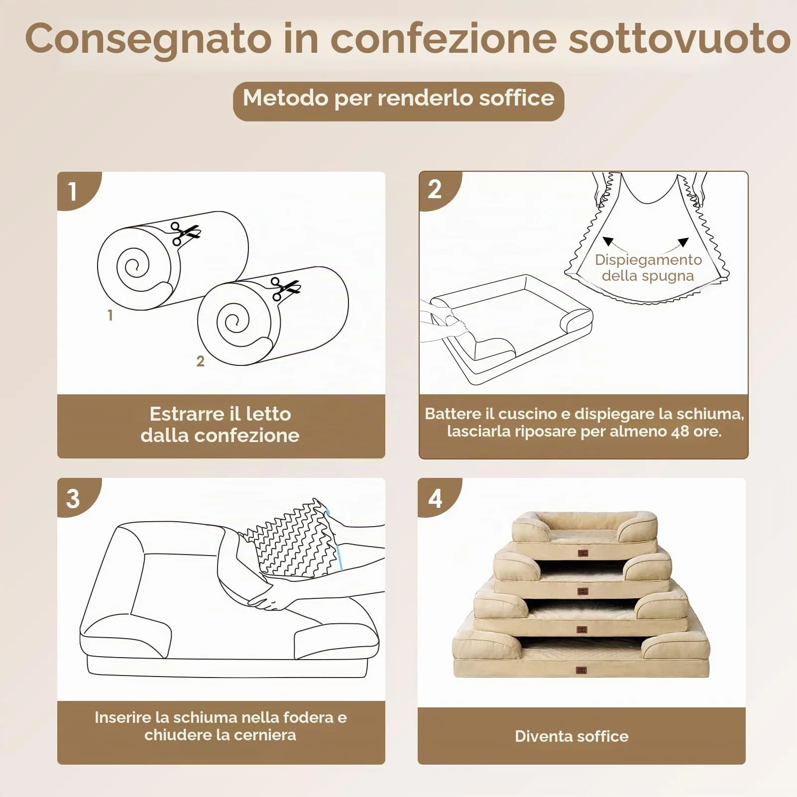 EHEYCIGA Cuccia Cane Interno Ortopedica, Letto Divano Impermeabile Sfoderabile e Lavabile, Colore Albicocca, 76x51x16cm - immagine 7