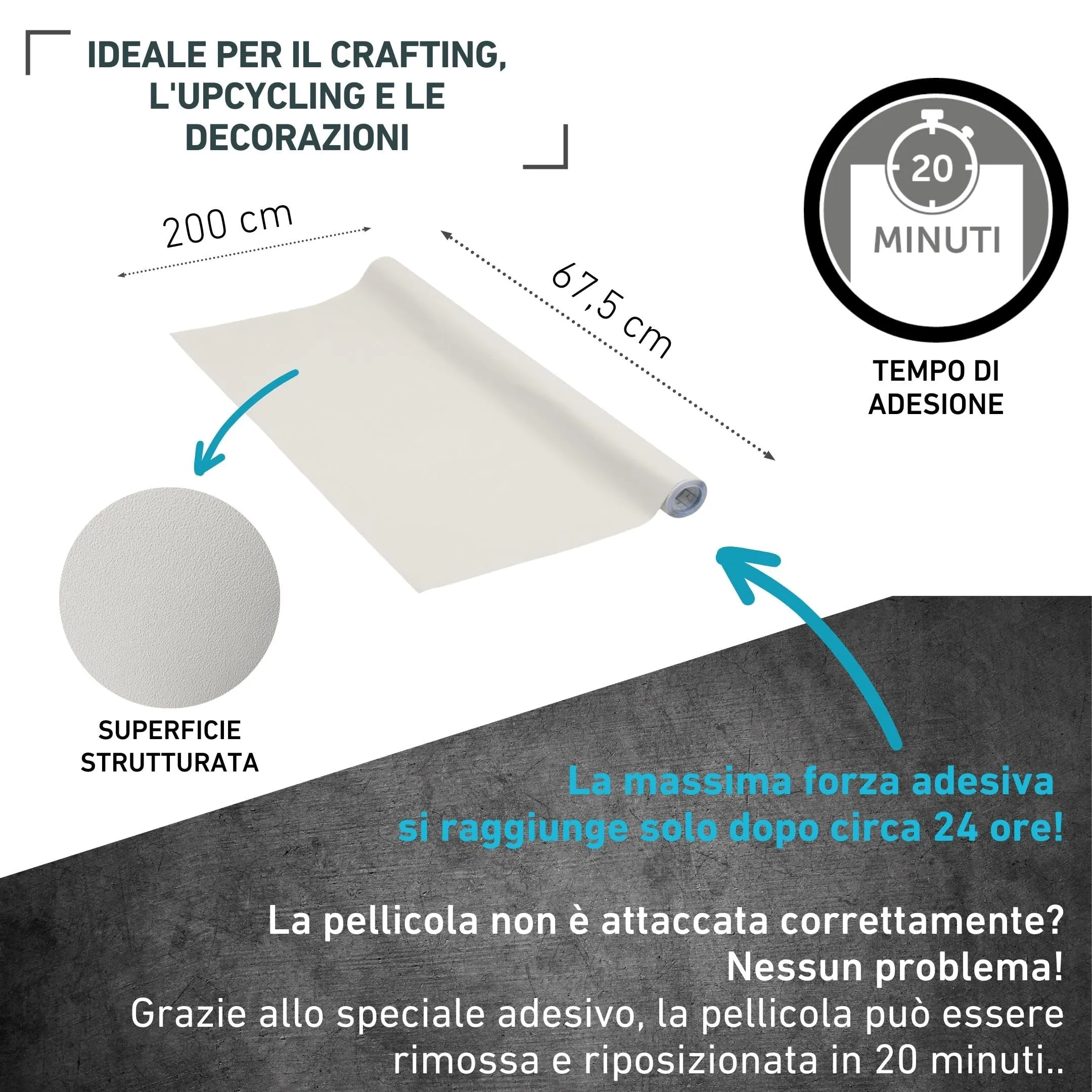 Venilia Pellicola Adesiva, Crema Sabbia Beige, 67,5cm x 2m, 160μ, PVC senza ftalati - immagine 2