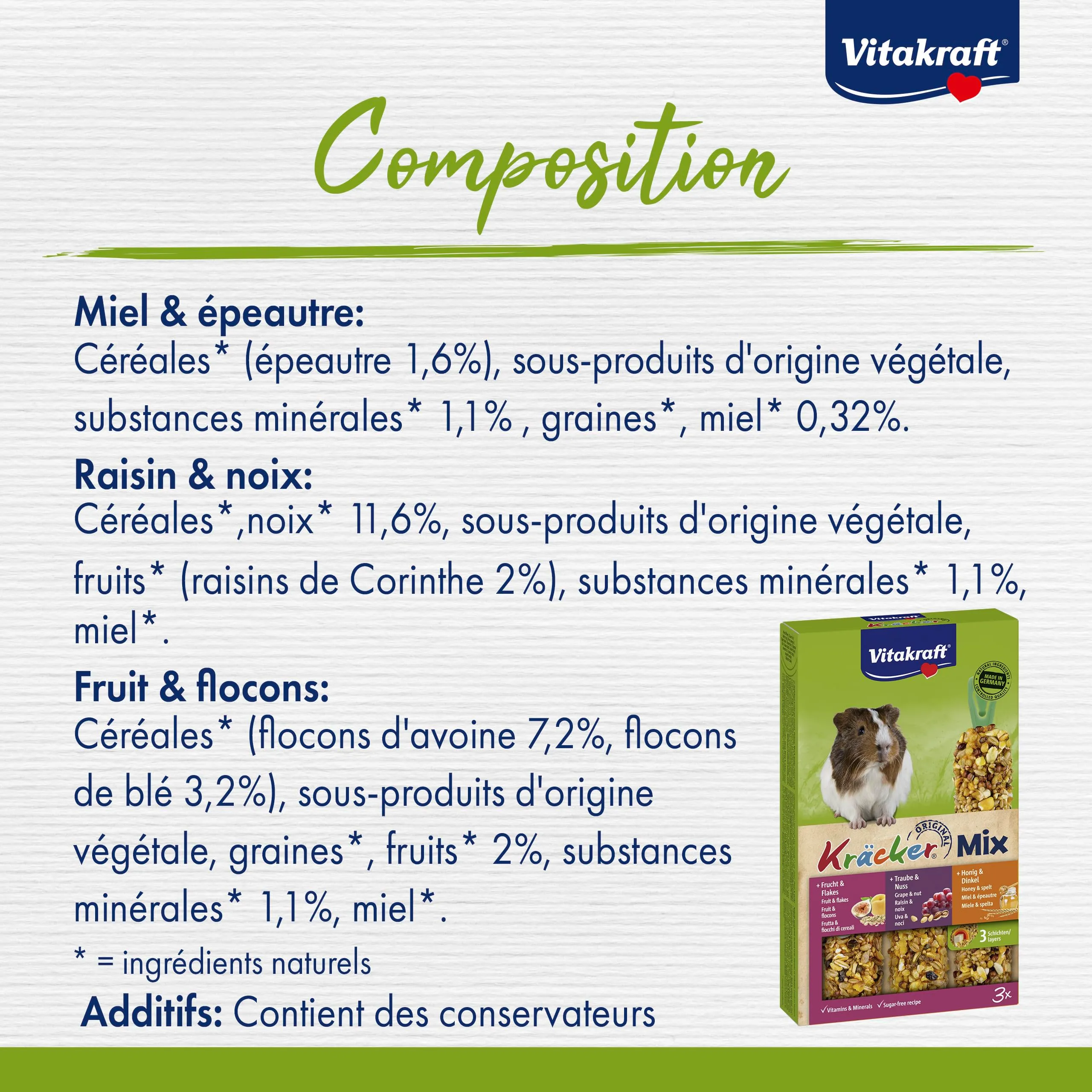 Vitakraft Kräcker Mix per porcellini d'India con miele, noci e frutta, 168g - immagine 4