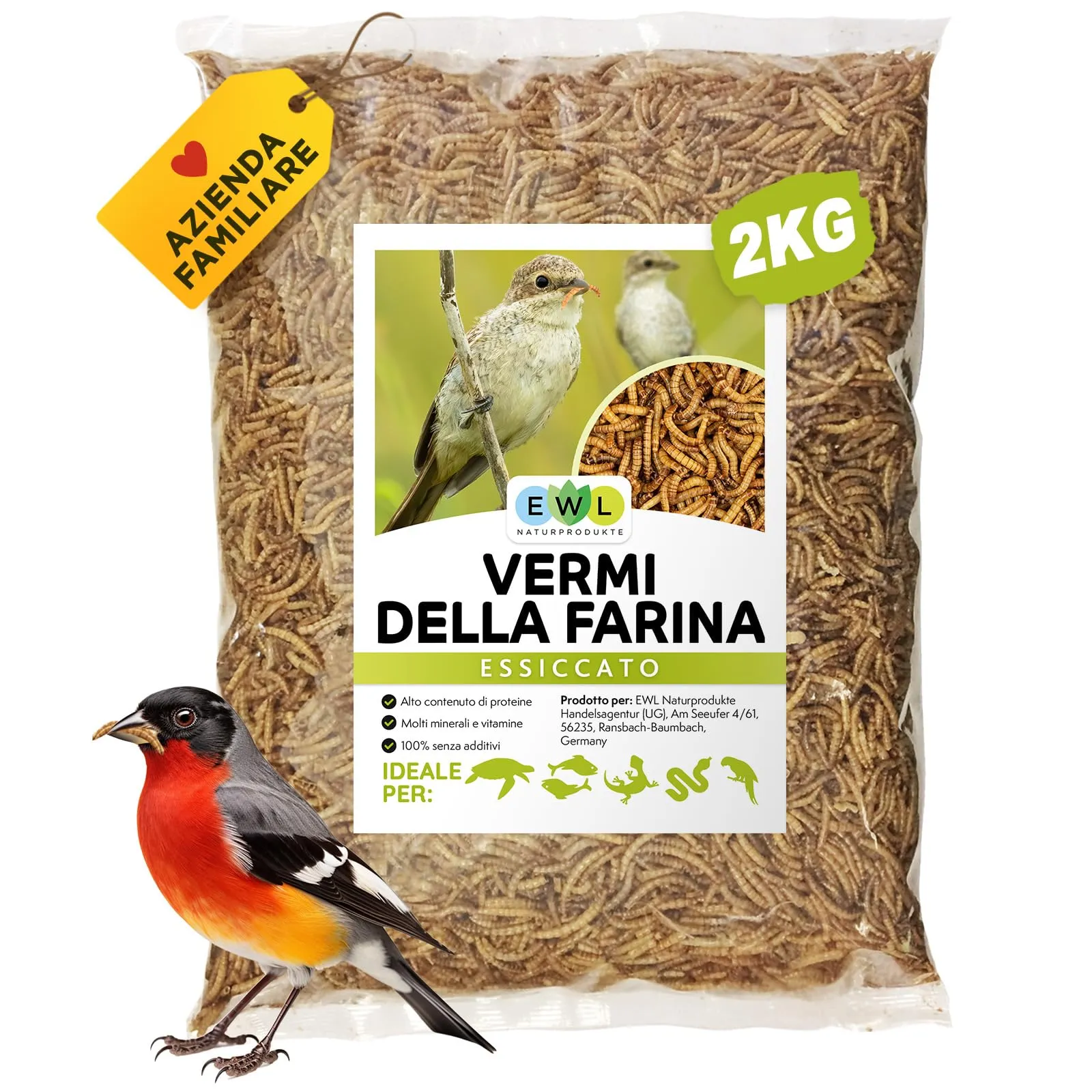 EWL Naturprodukte Vermi della Farina essiccati, 2 kg - immagine 1