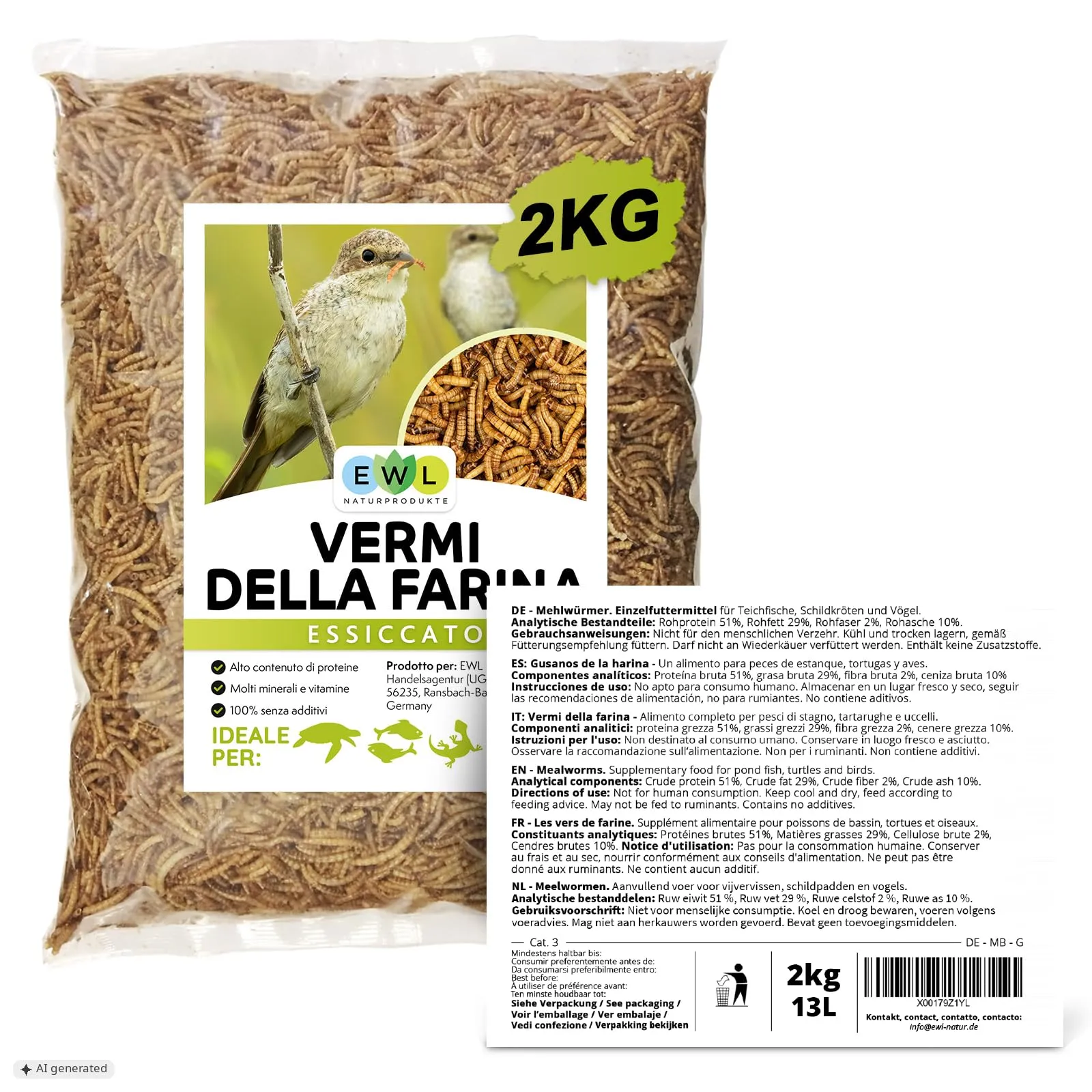 EWL Naturprodukte Vermi della Farina essiccati, 2 kg - immagine 7