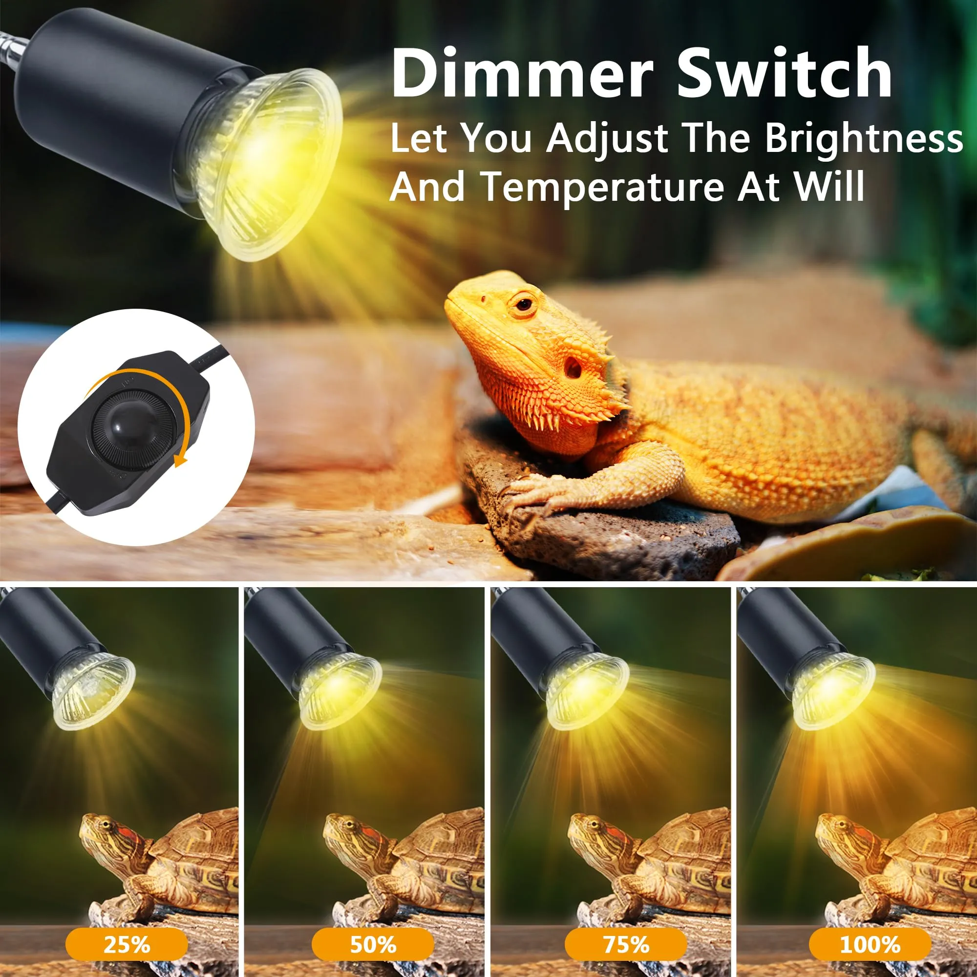 PewinGo Lampada Tartarughe UVA UVB con Lampadina da 50W, Dimmerabile, per Rettili e Anfibi - immagine 3