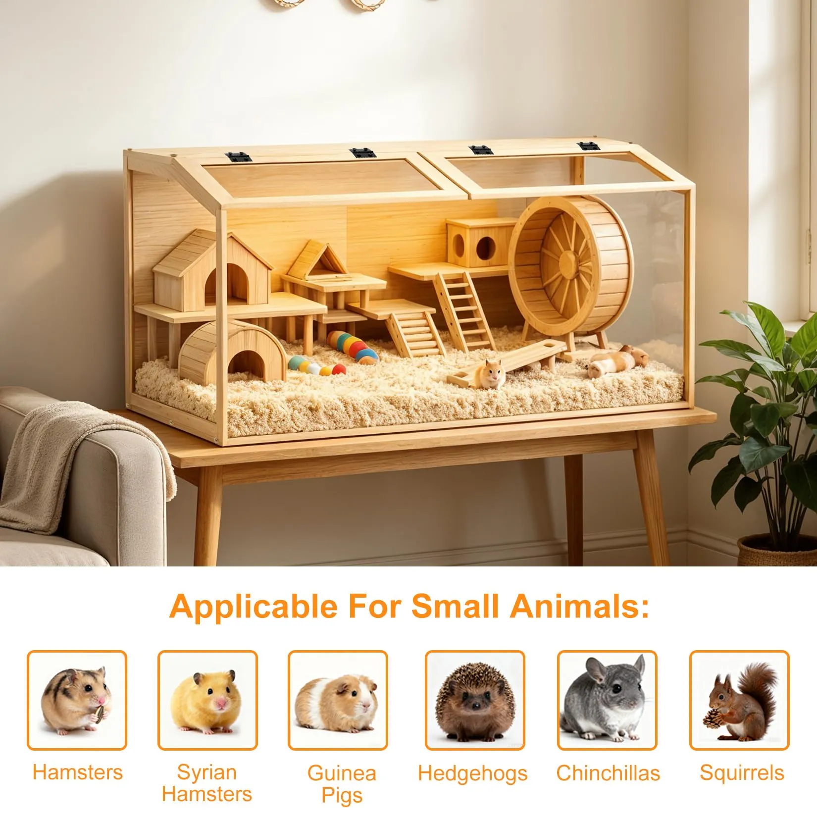 BingoPaw Gabbia per Criceti 120x60x60cm in Legno e Vetro Temperato con Luce - immagine 9