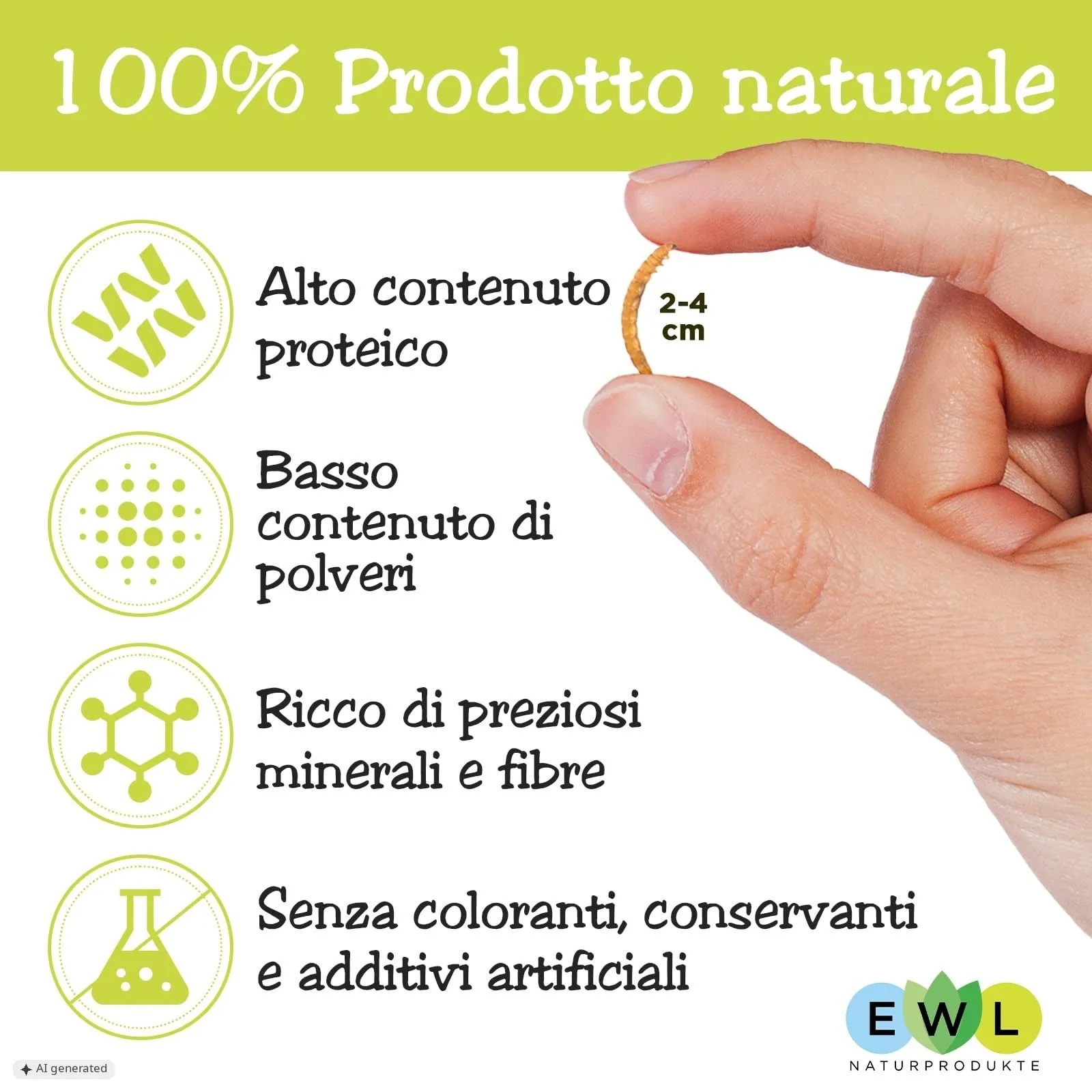 EWL Naturprodukte Vermi della Farina essiccati, 1 kg - immagine 3