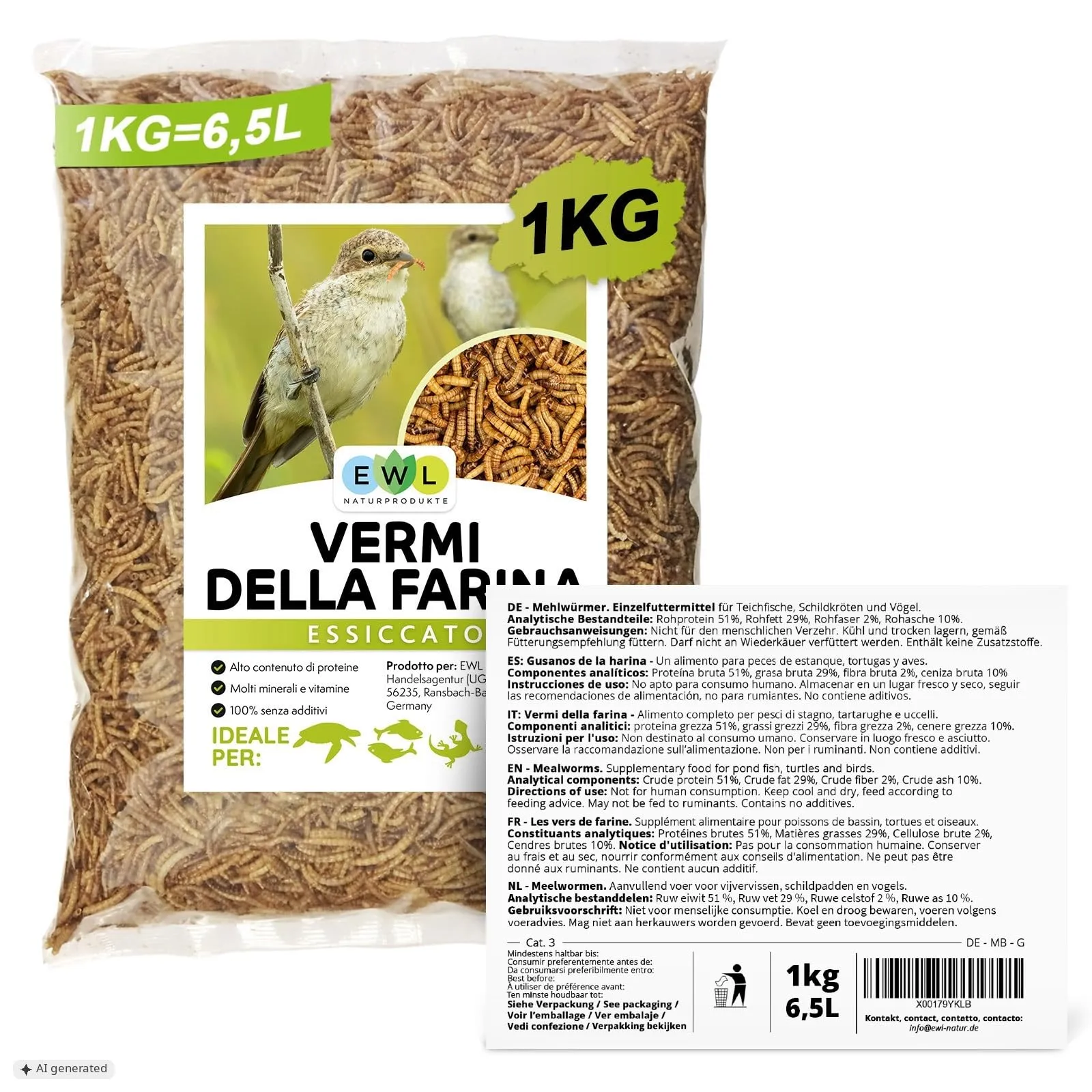 EWL Naturprodukte Vermi della Farina essiccati, 1 kg - immagine 7