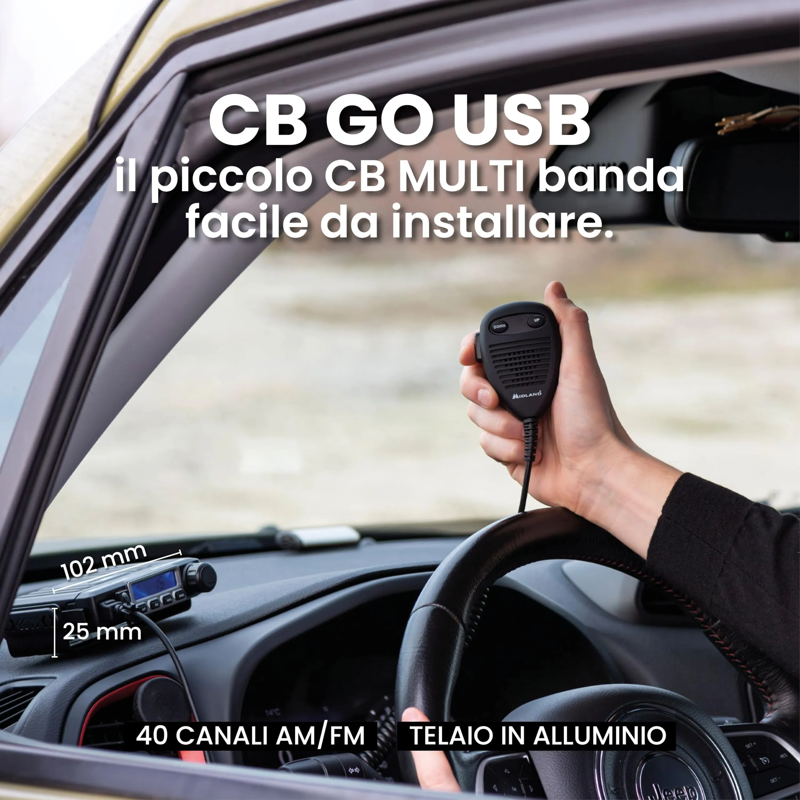 Midland CB GO-USB M-MINI USB Portable Radio, 40 Channels AM/FM, 4W, LCD Display, S-Meter, LC29 Magnetic Antenna - immagine 2