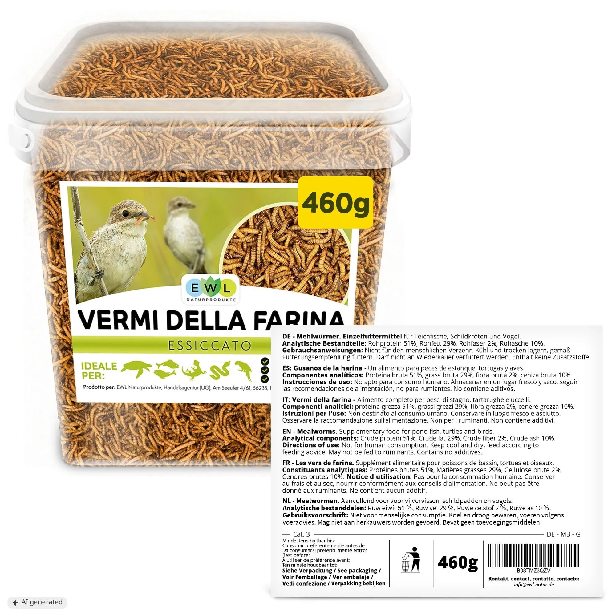 EWL Naturprodukte Vermi della Farina essiccati 460 g, Snack a base di Insetti per Uccelli, Pesci, Tartarughe, Roditori e Rettili - immagine 7