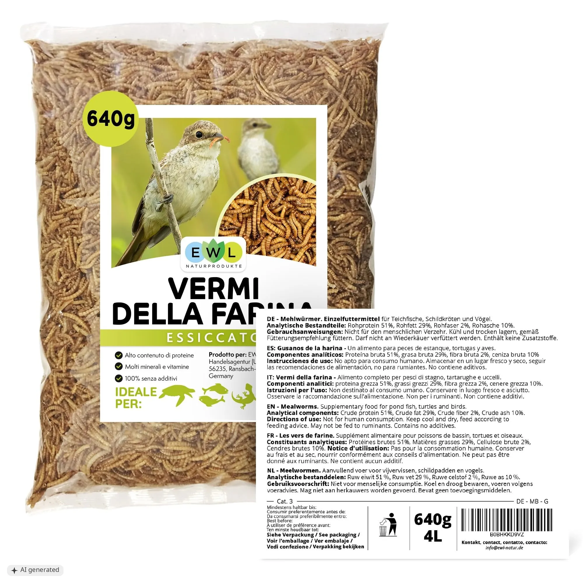 EWL Naturprodukte Vermi della Farina essiccati 640 g (4 L) per Uccelli, Pesci, Tartarughe, Roditori e Rettili - immagine 7