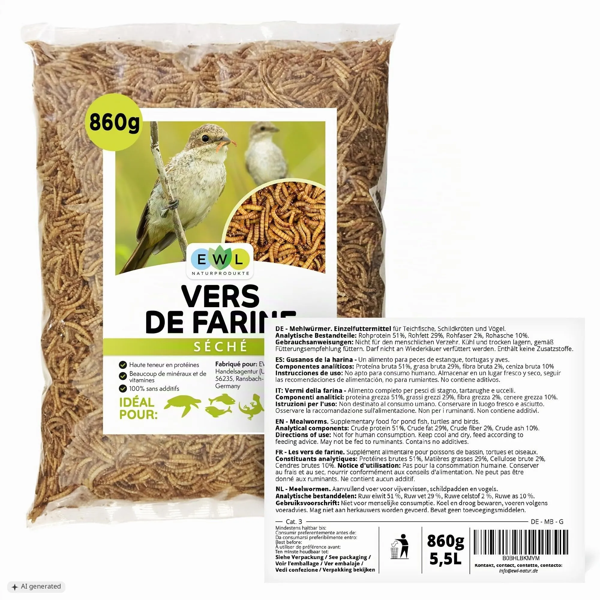 EWL Naturprodukte Vermi della Farina essiccati, 860 g (5,5 L) - immagine 7