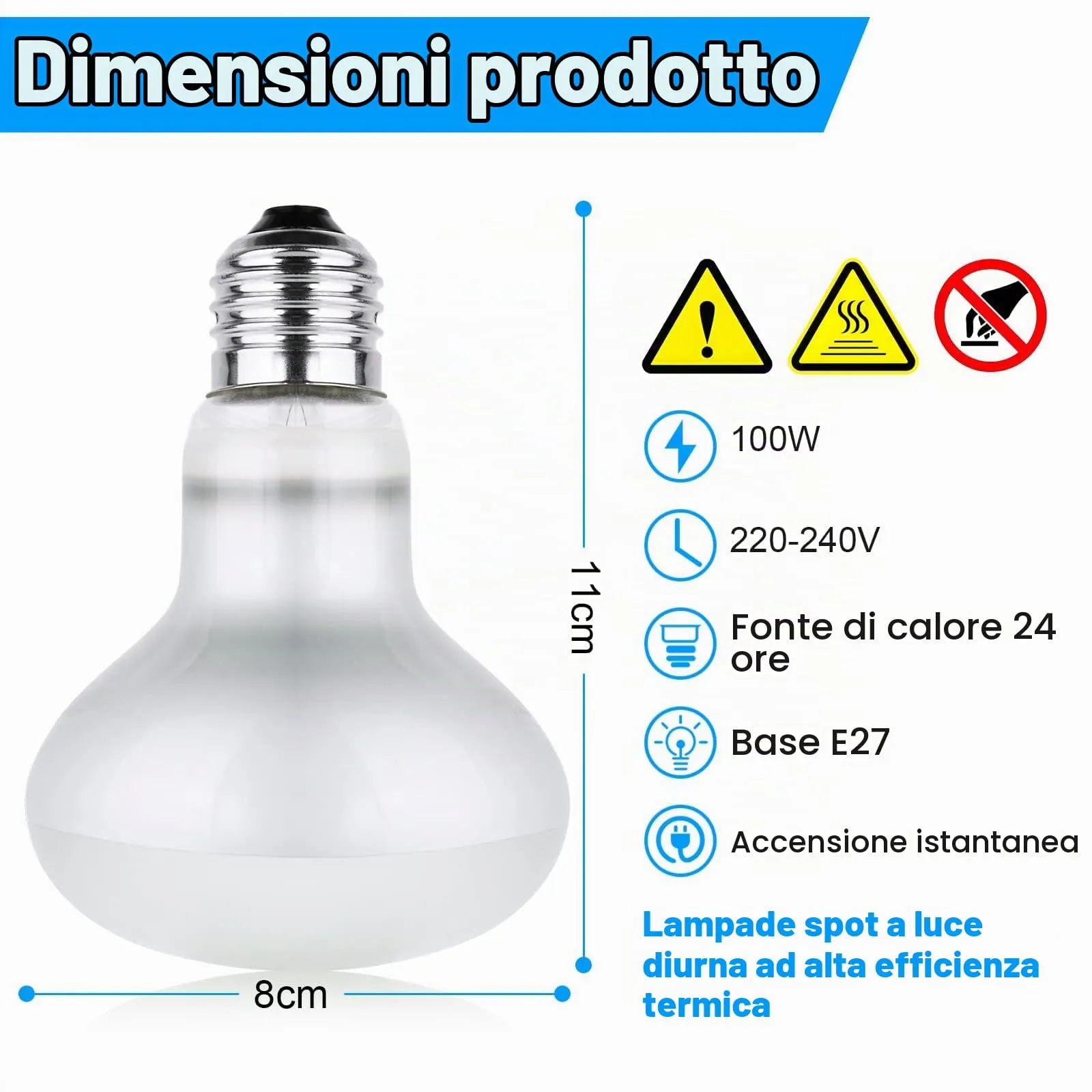 Adiwo Lampada Calore per Rettili, 100W UVA, 2 Pezzi, E27 - immagine 2