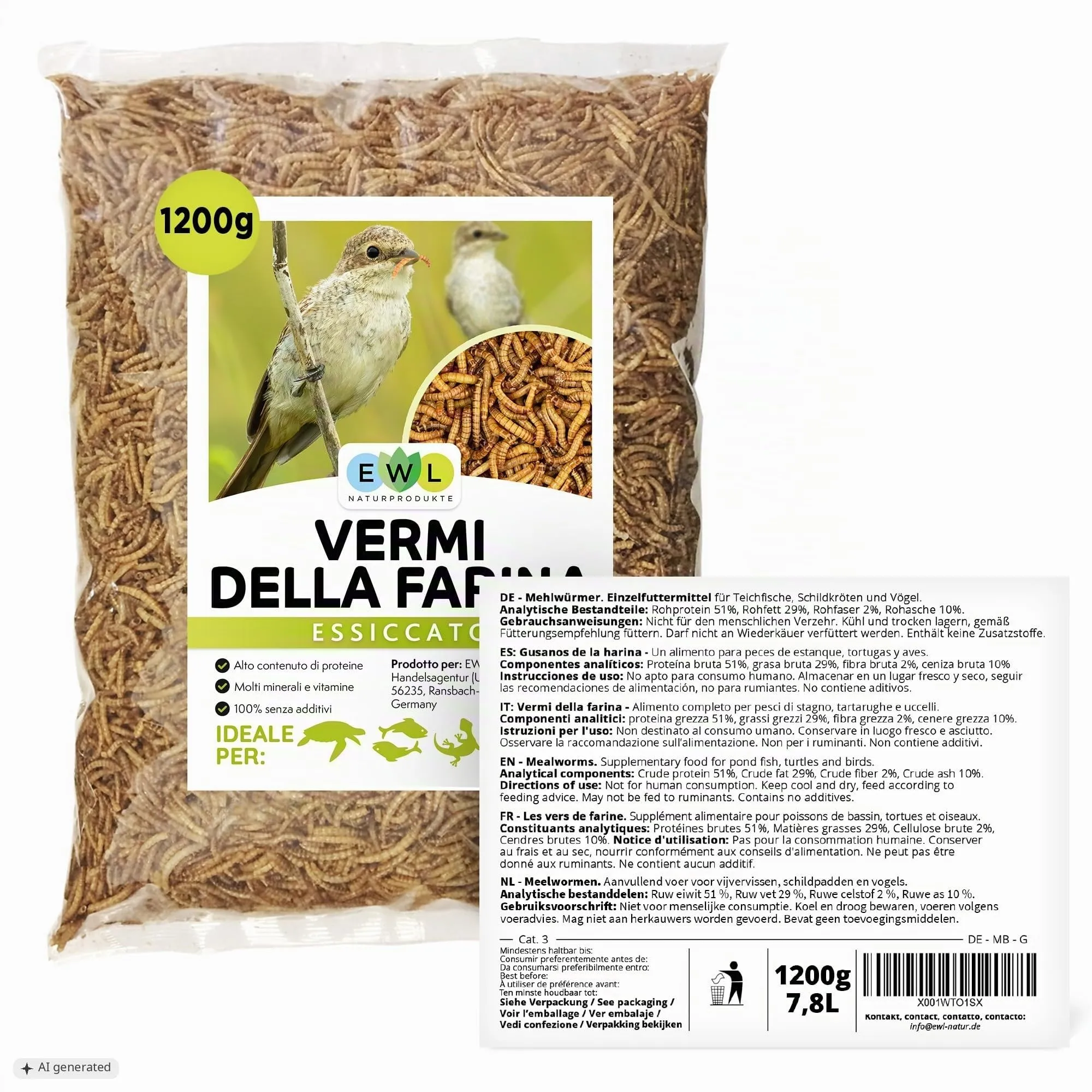 EWL Naturprodukte Vermi della Farina essiccati, 1,2 kg - immagine 7