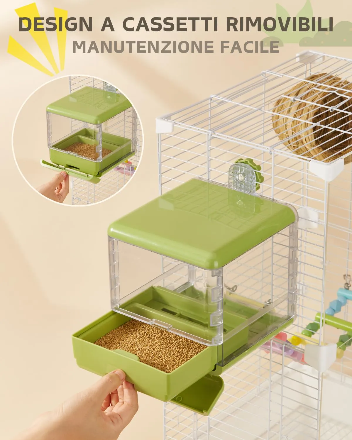 Septillar Bagno e Ciotola Sospesa per Gabbia Uccelli di Piccole e Medie Dimensioni, Verde - immagine 3