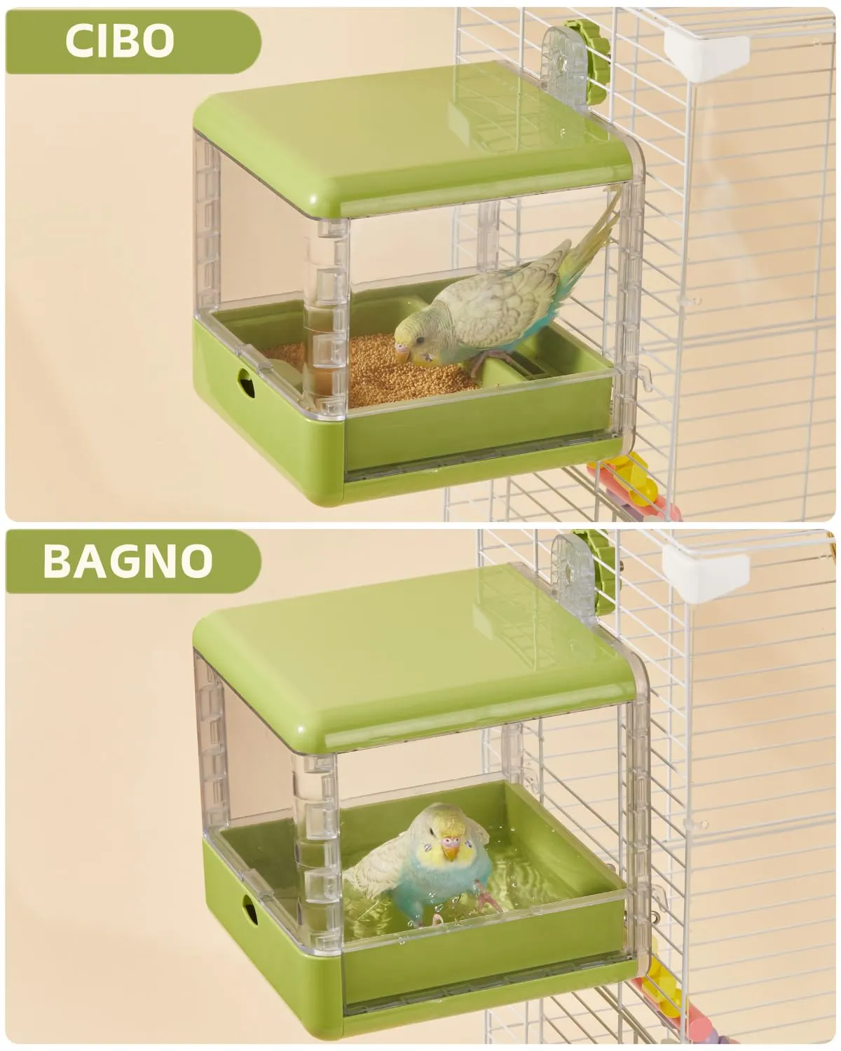 Septillar Bagno e Ciotola Sospesa per Gabbia Uccelli di Piccole e Medie Dimensioni, Verde - immagine 4