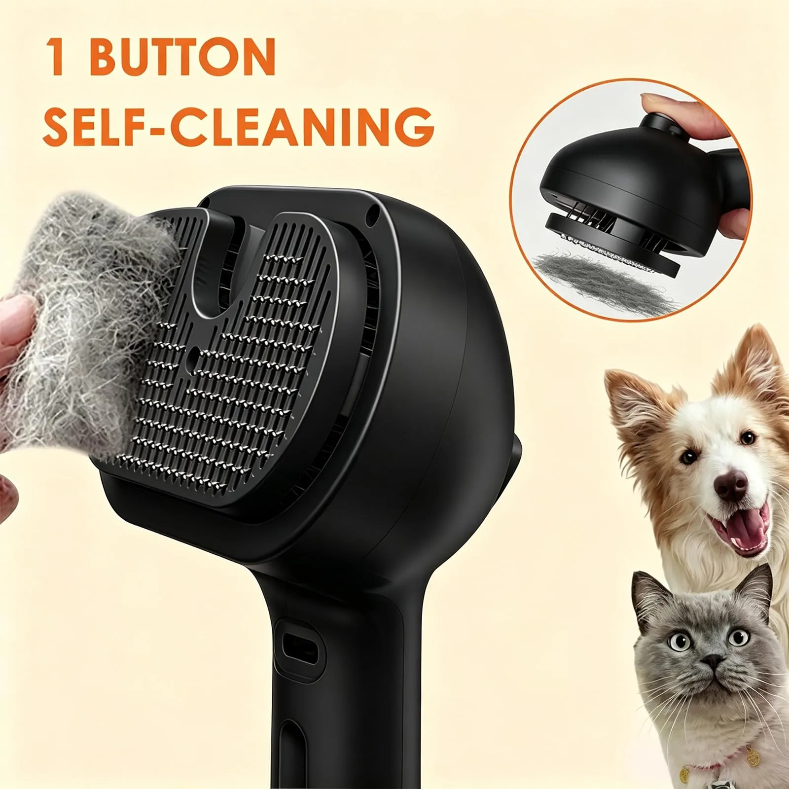 Oskuglin Spazzola a Vapore Freddo 3-in-1 per Cani e Gatti, Pettine Rimuovi Peli con Serbatoio Ricaricabile e Testina in Gel, Nero - immagine 4