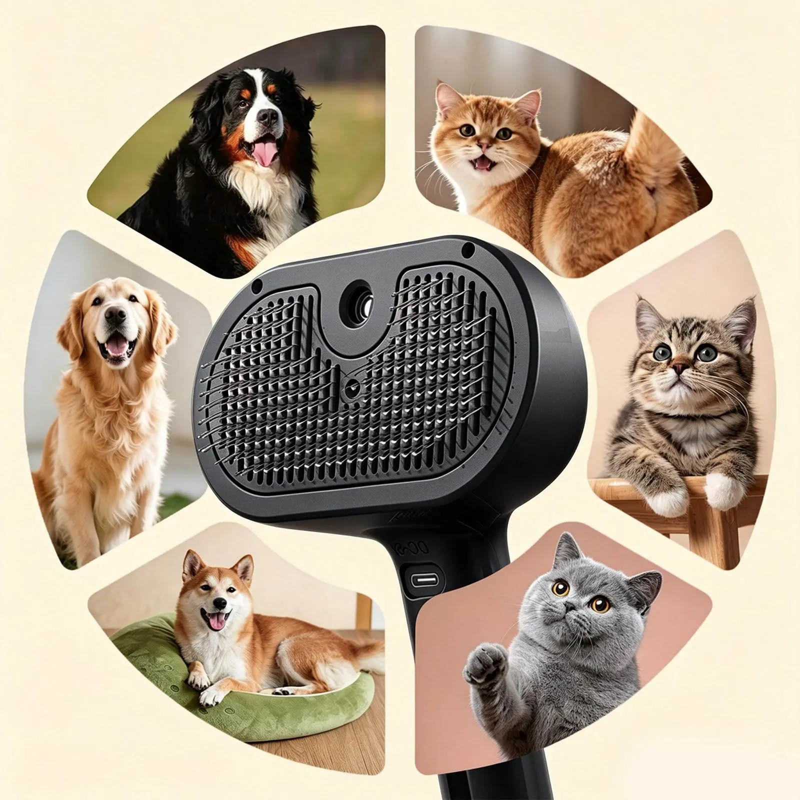 Oskuglin Spazzola a Vapore Freddo 3-in-1 per Cani e Gatti, Pettine Rimuovi Peli con Serbatoio Ricaricabile e Testina in Gel, Nero - immagine 8