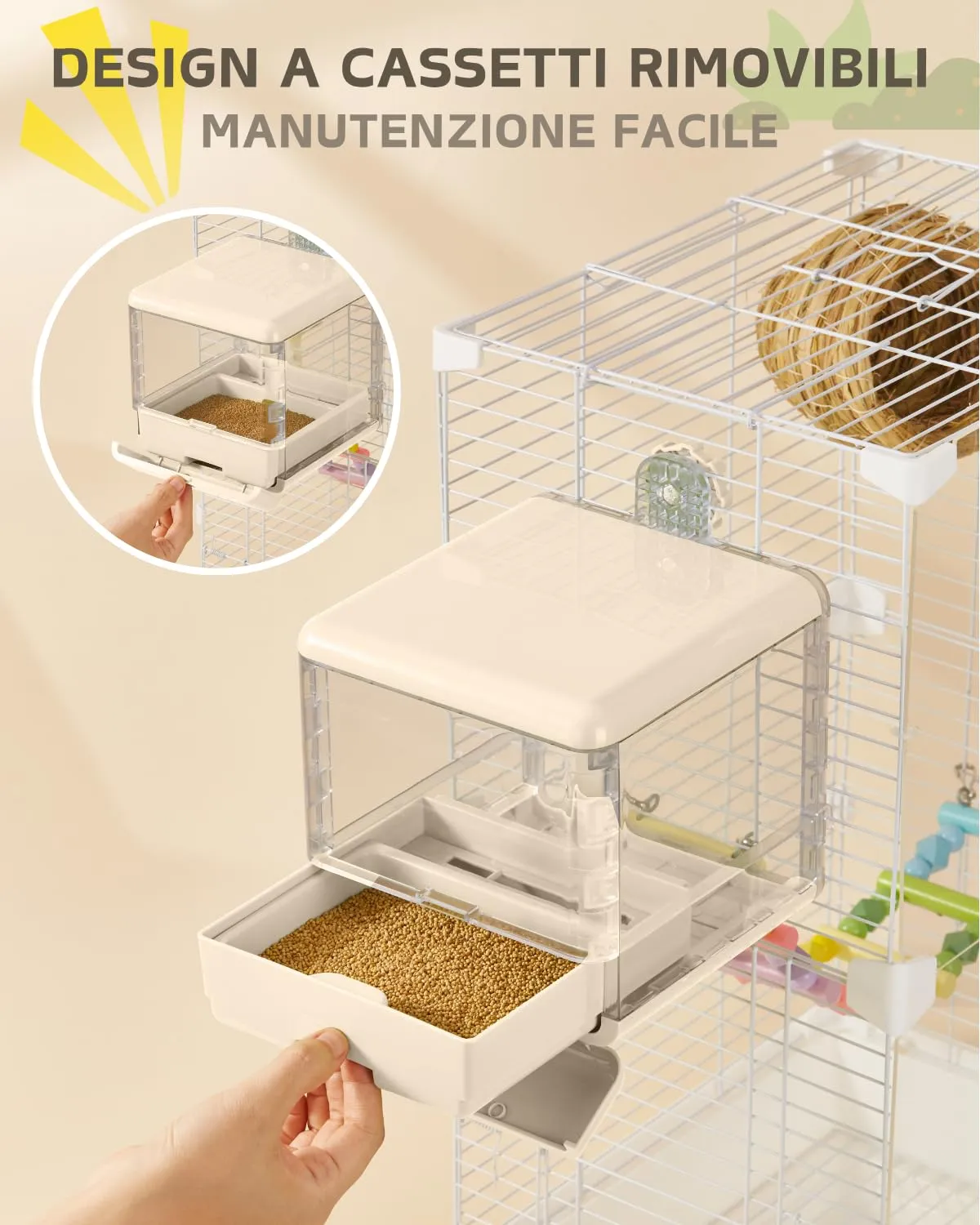 Septillar Bagno per Uccelli Sospeso per Gabbia, Bianco - immagine 3