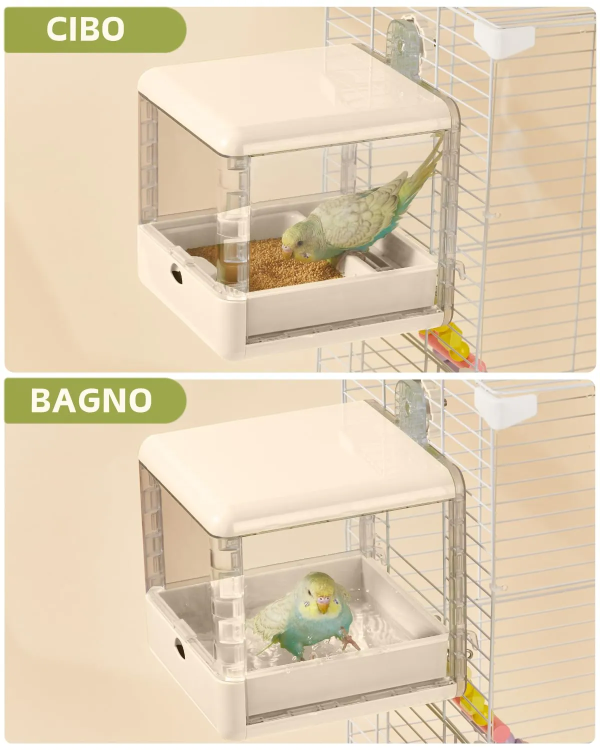 Septillar Bagno per Uccelli Sospeso per Gabbia, Bianco - immagine 4