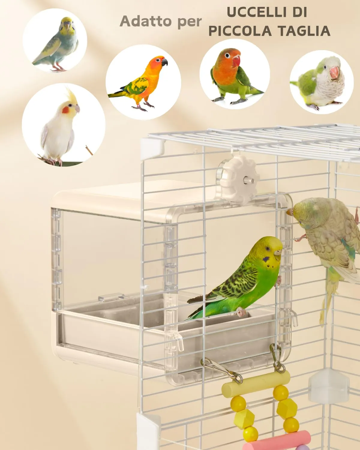 Septillar Bagno per Uccelli Sospeso per Gabbia, Bianco - immagine 5