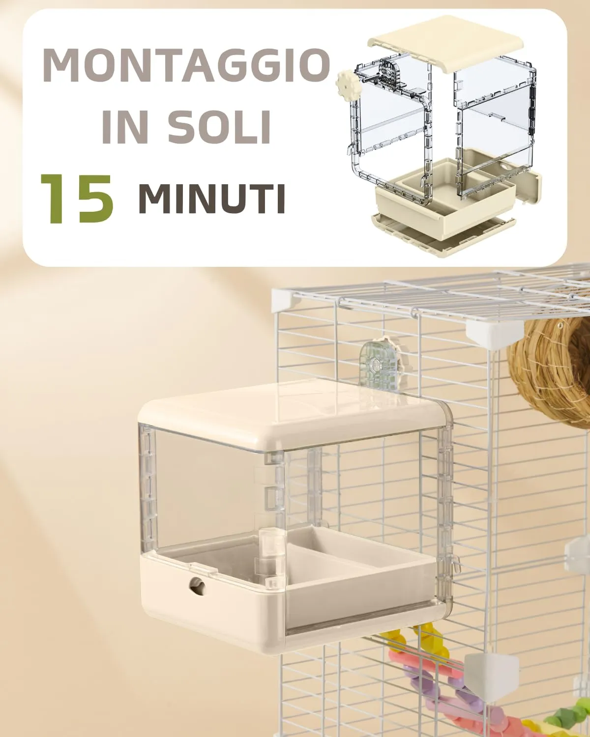 Septillar Bagno per Uccelli Sospeso per Gabbia, Bianco - immagine 6