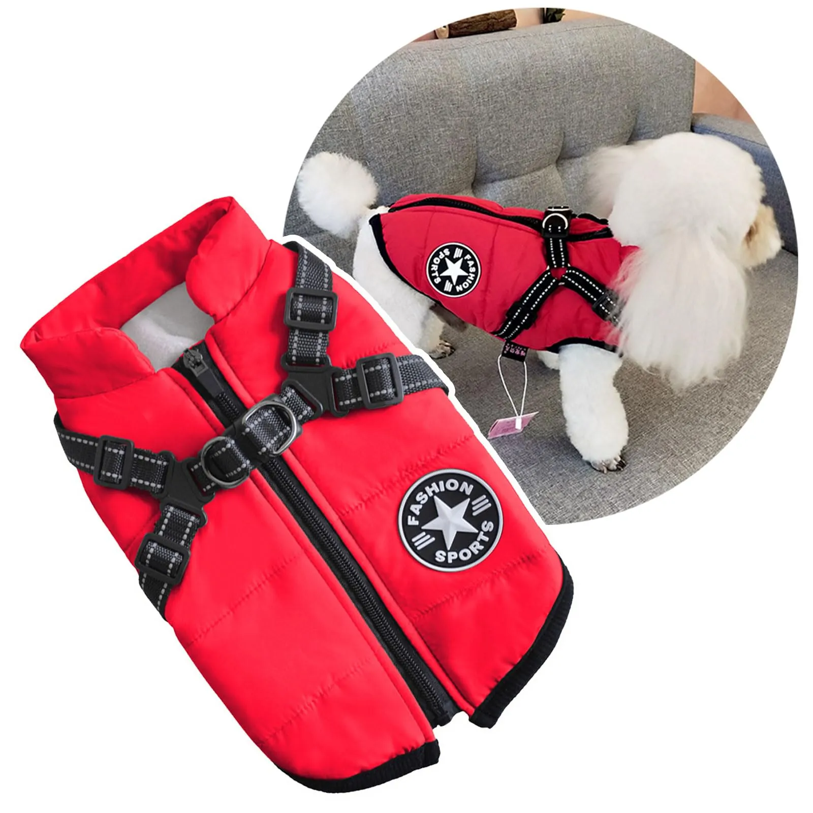 Oncpcare Pettorina Invernale per Cani, Rosso, Taglia M - immagine 1