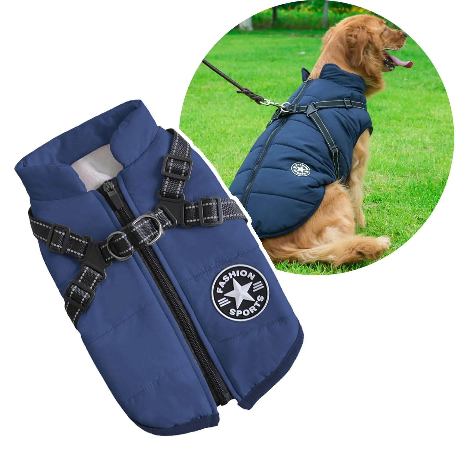 Oncpcare Giacca per Cani 2 in 1 con Imbracatura, Blu, 5XL - immagine 1
