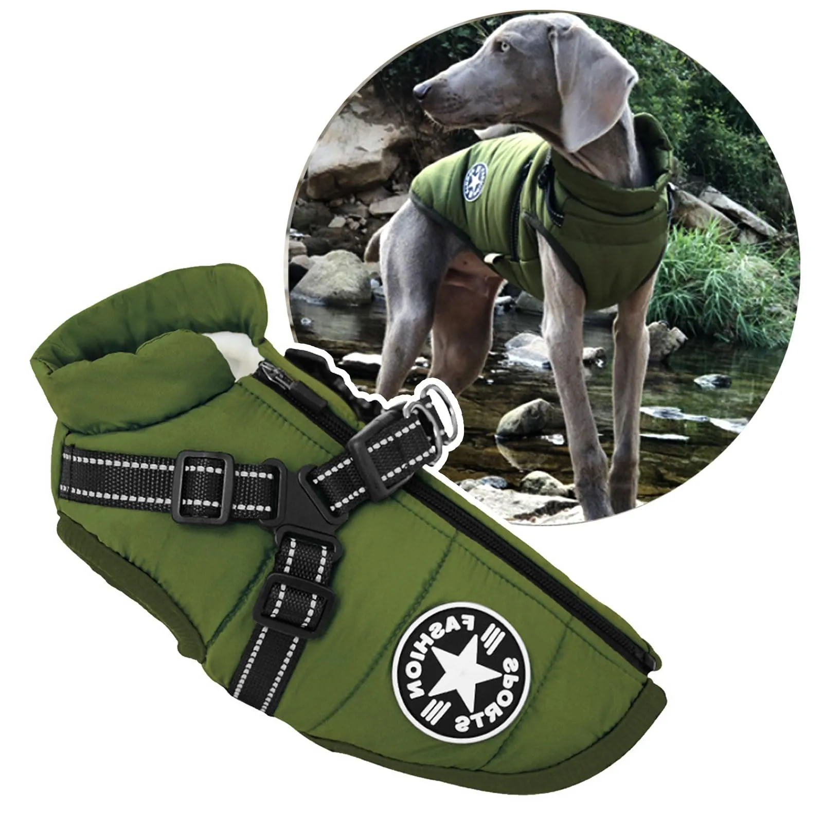 Oncpcare Cappotto Invernale 2 in 1 con Imbracatura per Cani di Grandi Dimensioni, Verde, 4XL - immagine 1