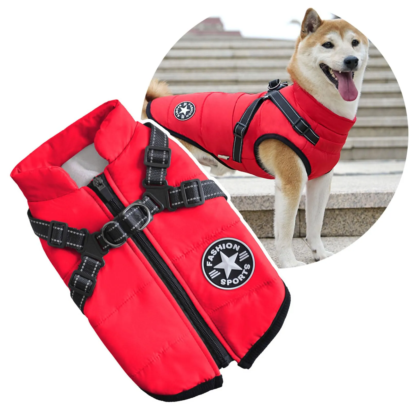 Oncpcare Giacca per Cani 2 in 1 con Imbracatura, Taglia 5XL, Rosso - immagine 1