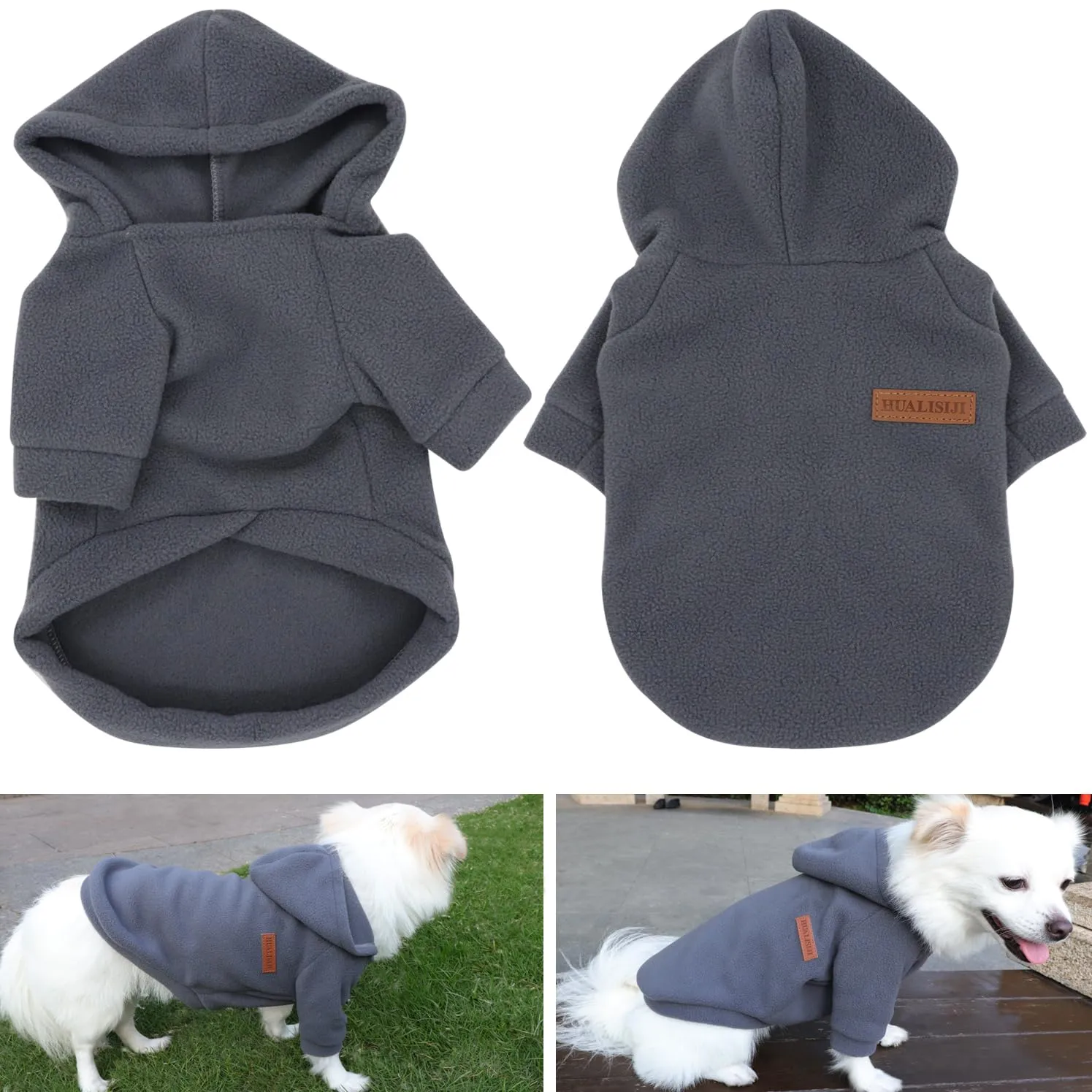 HuaLiSiJi Felpa in Pile per Cani (L, Nero+Grigio) - immagine 2