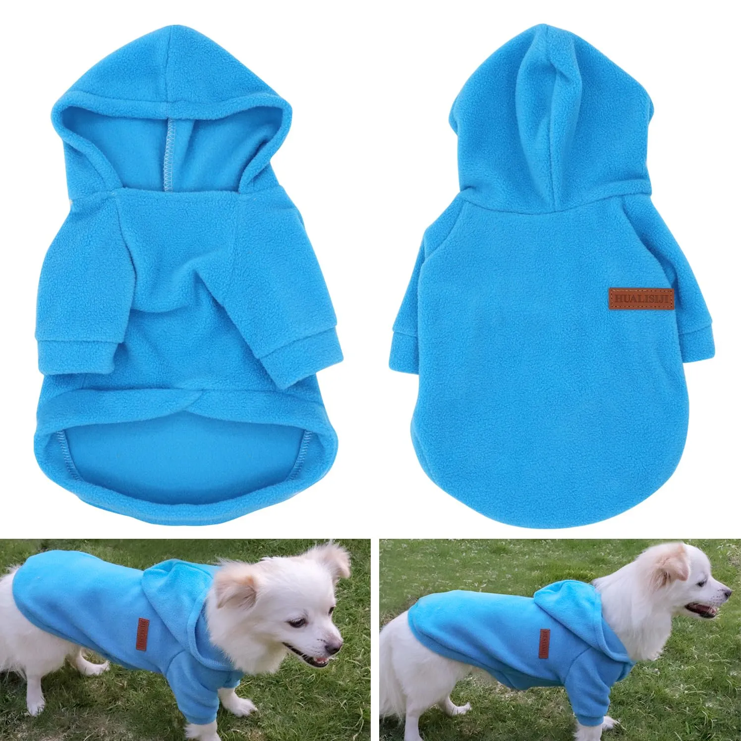 HuaLiSiJi Felpa con Cappuccio per Cani di Piccola Taglia, Blu+Grigio, L - immagine 3