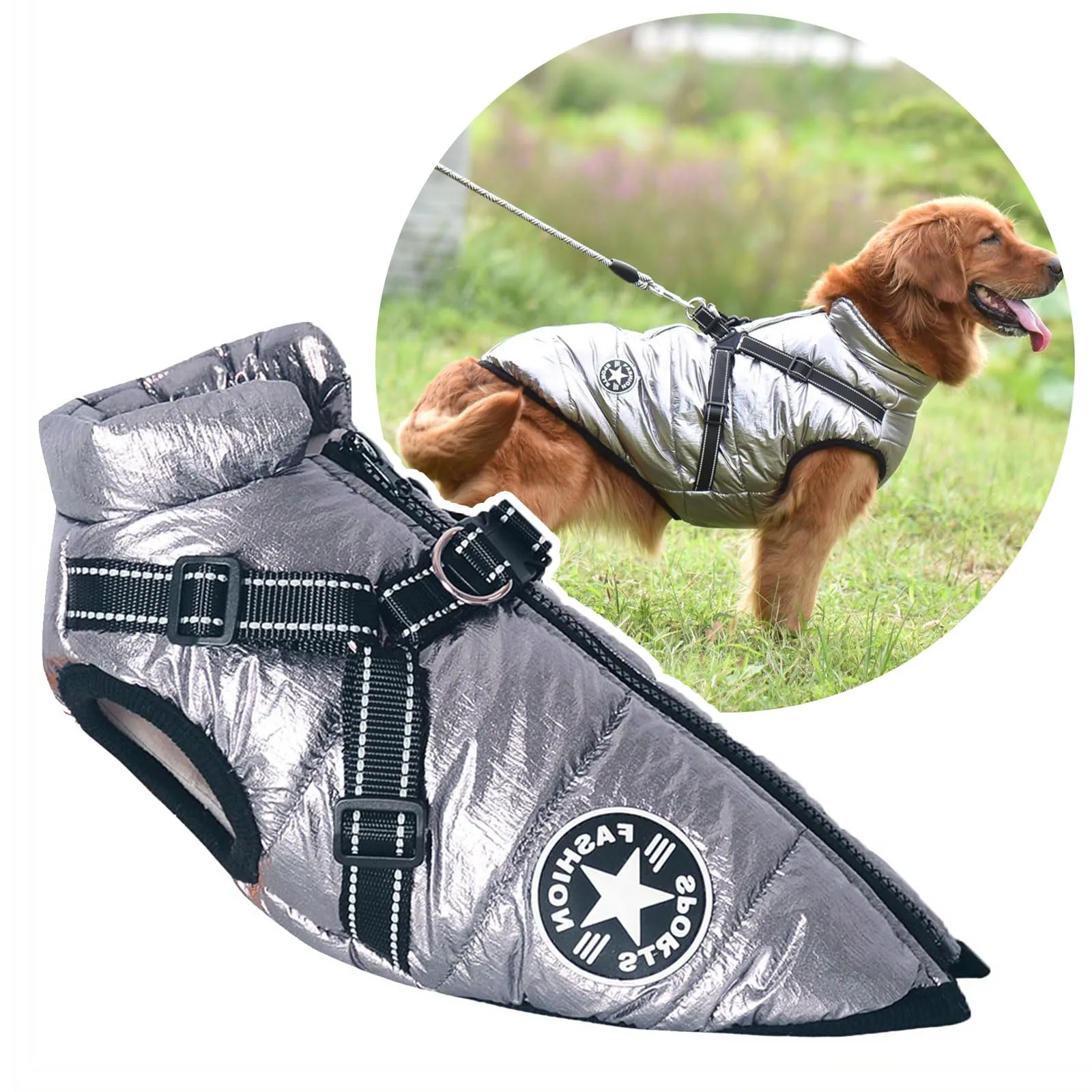 Oncpcare Cappotto Invernale 2 in 1 con Pettorina per Cani, Taglia 3XL, Argento - immagine 1