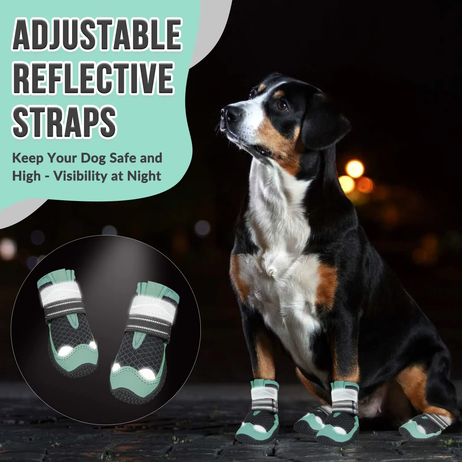 SlowTon Stivali per Cani Traspiranti Antiscivolo con Striscia Riflettente, Regolabili e Lavabili, Taglia 4 - immagine 6