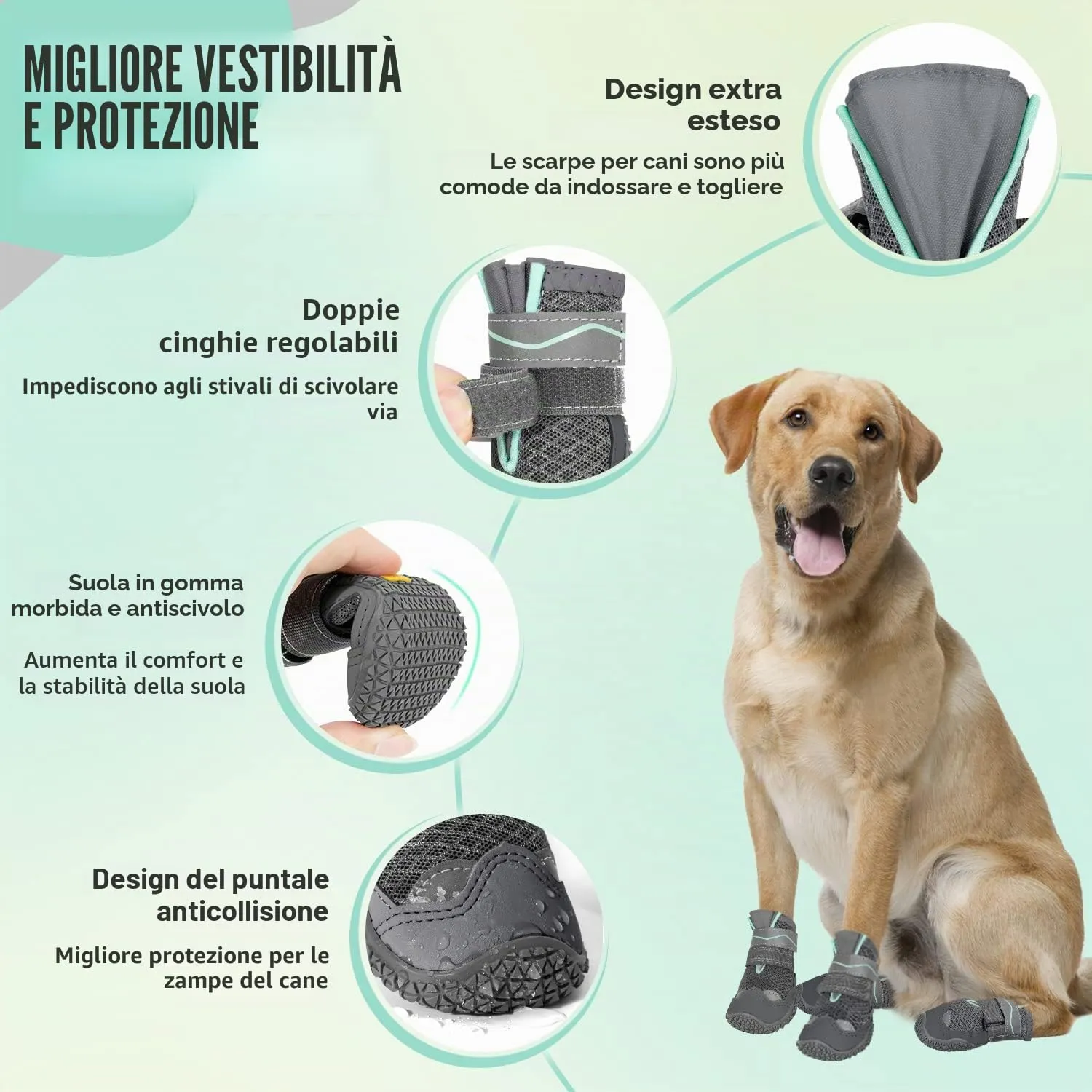 SlowTon Scarpe Impermeabili per Cani con Suola Antiscivolo e Chiusura Regolabile Riflettente, Stivali Invernali per Cani di Piccola, Media e Grande Taglia - immagine 5