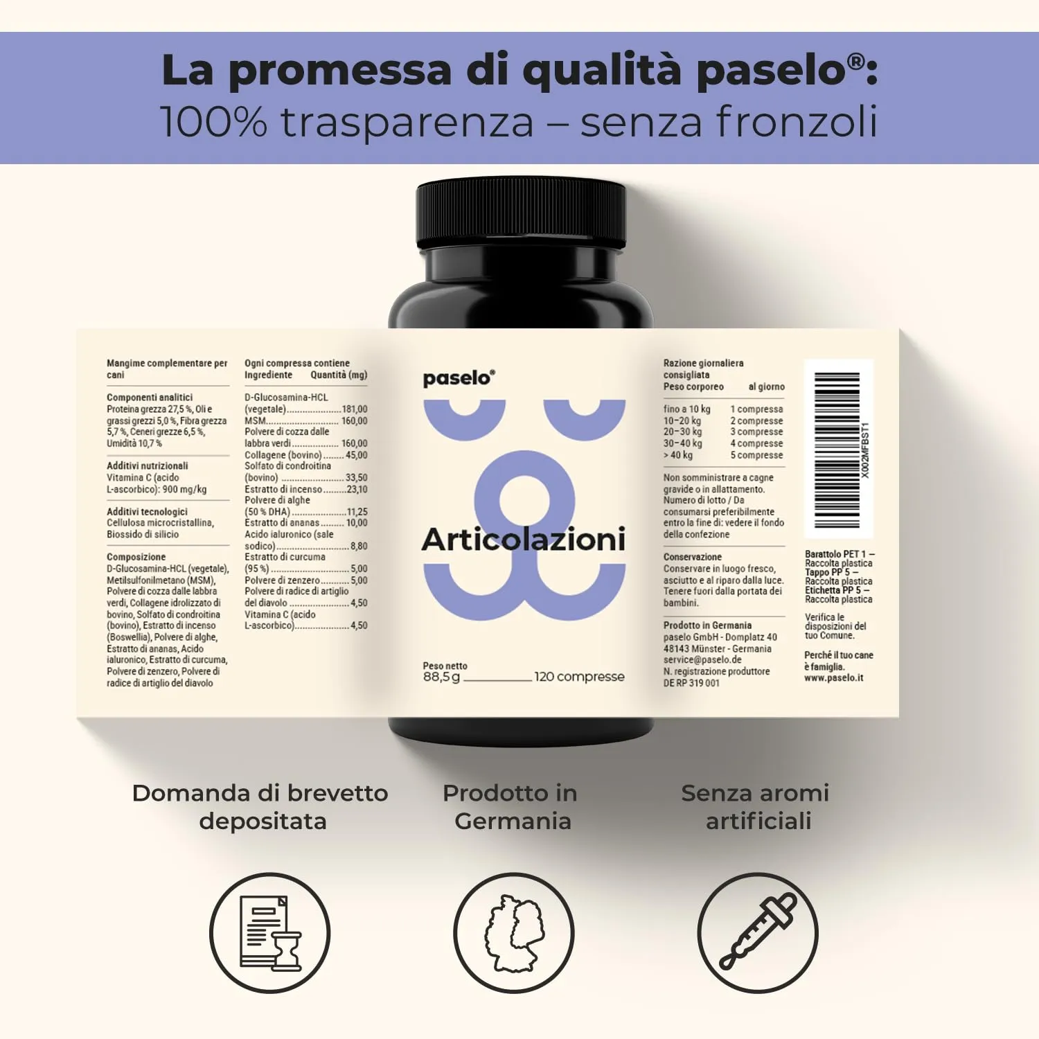 paselo Integratore Cane Articolazioni, 120 Compresse, 13 Principi Attivi - immagine 7