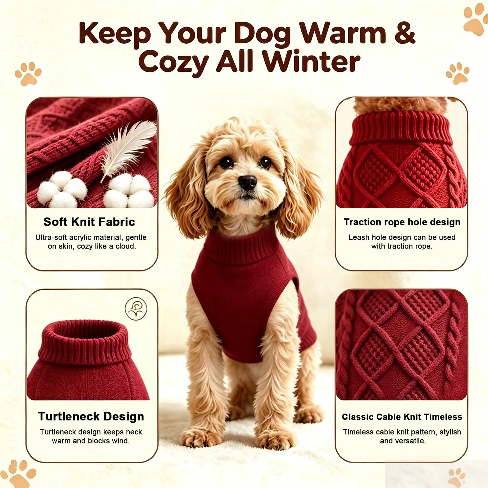 Beyinkoy Maglione a Maglia per Cani, XL, Rosso - immagine 5