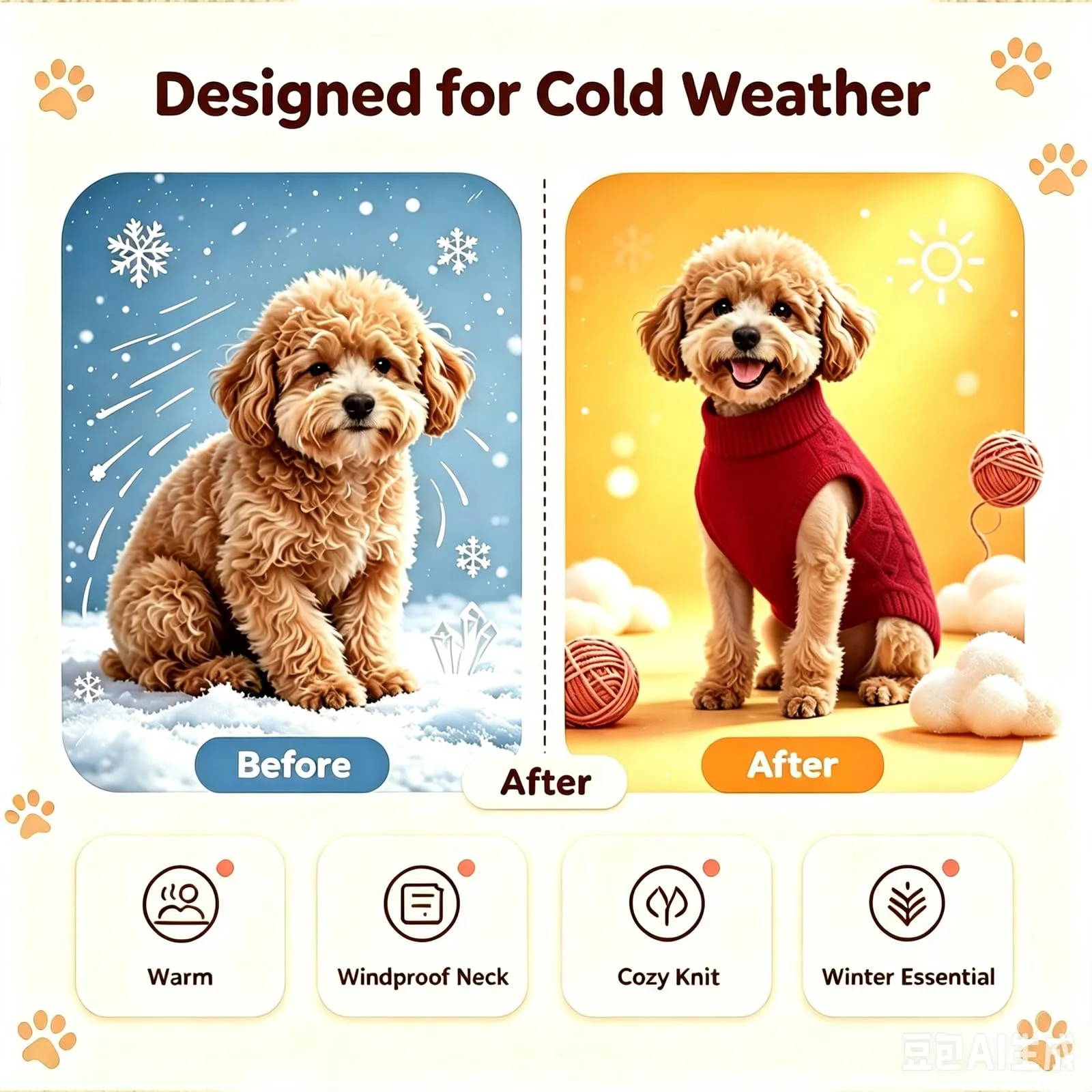 Beyinkoy Maglione a Maglia per Cani, XL, Rosso - immagine 7