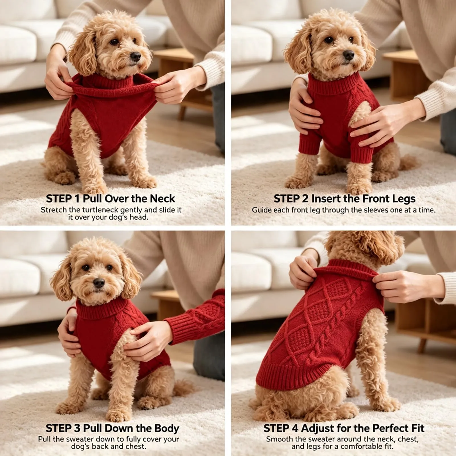 Beyinkoy Maglione a maglia per cani, Rosso, Taglia S - immagine 6