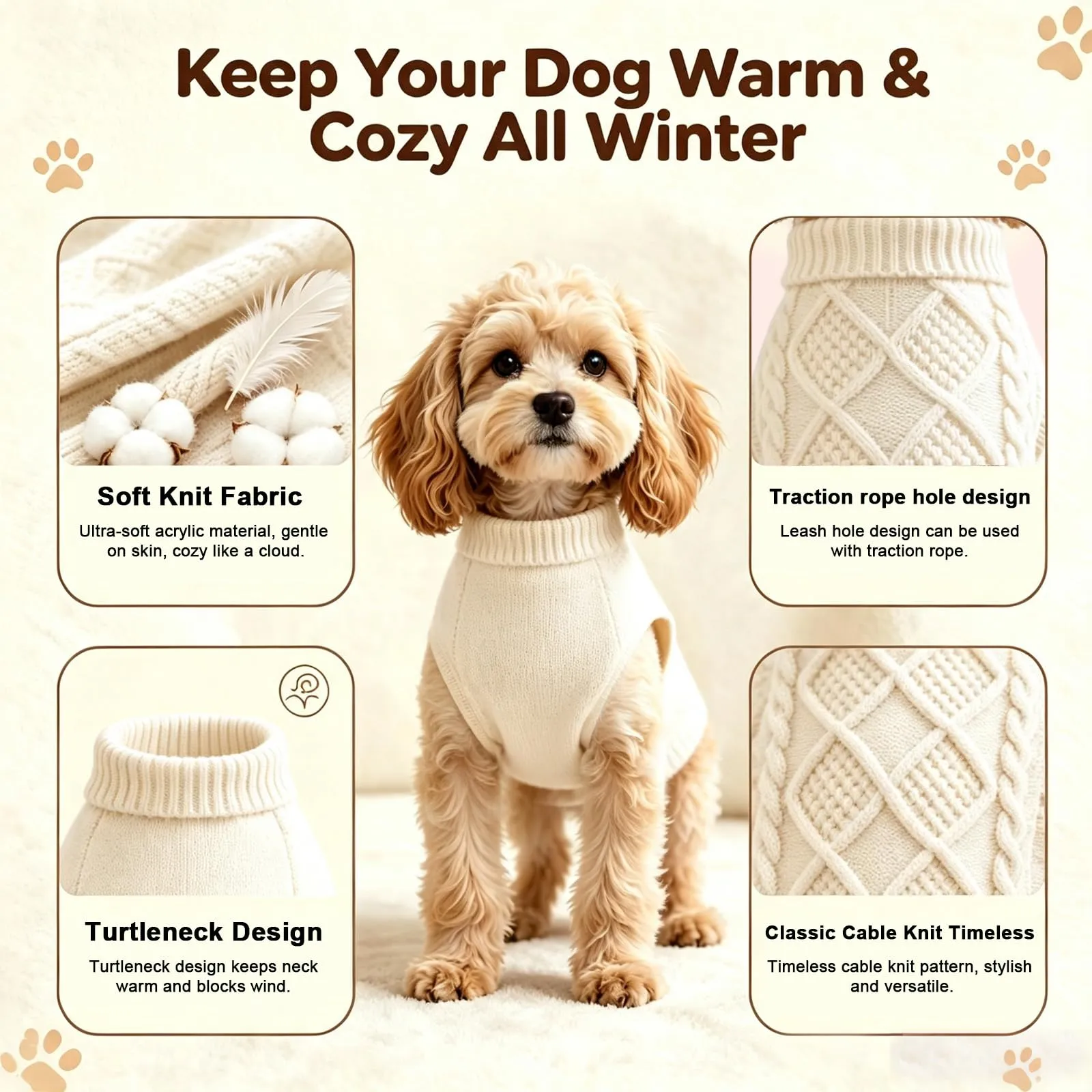 Beyinkoy Maglione a Maglia per Cani, Bianco, XL - immagine 5