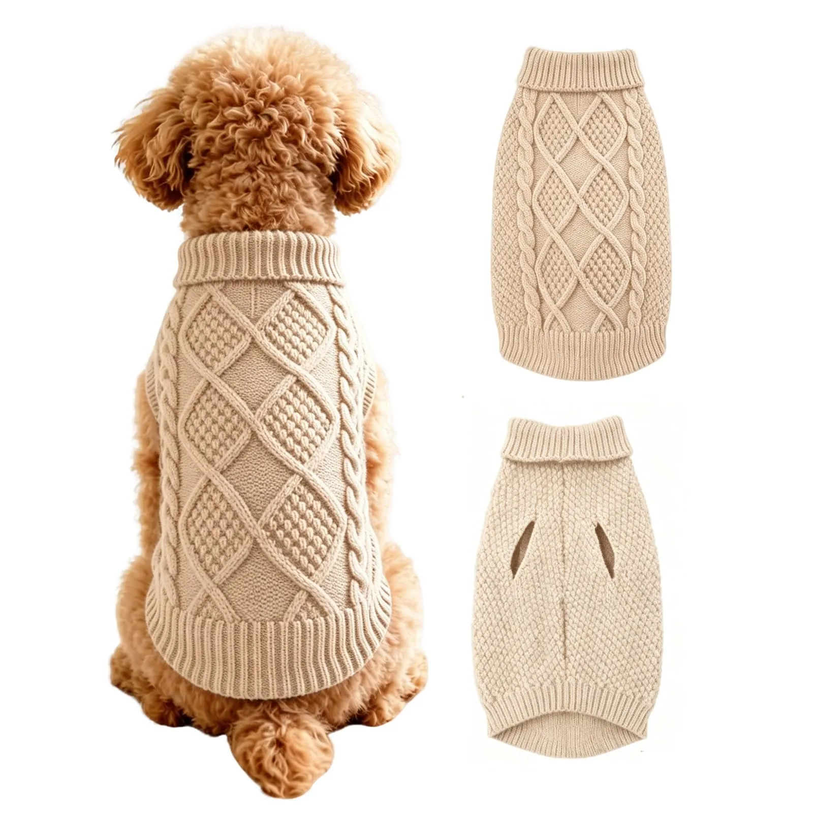 Beyinkoy Maglione a Maglia per Cani, Taglia L, Cachi - immagine 1