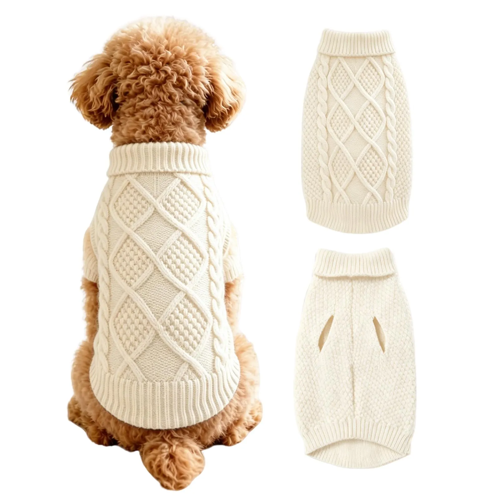 Beyinkoy Maglione a maglia per cani, Bianco, Taglia M - immagine 1