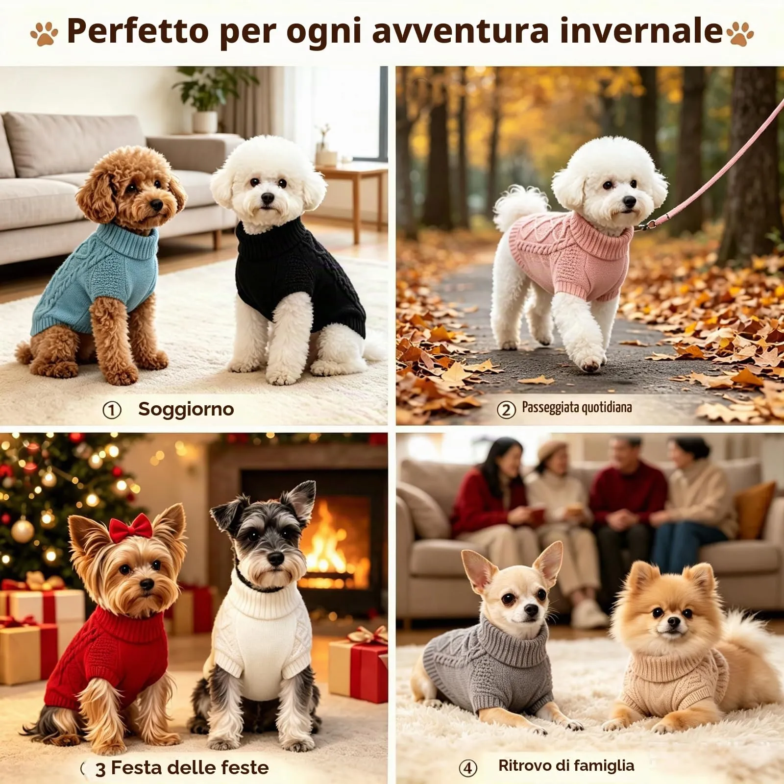 Beyinkoy Maglione a maglia per cani, Bianco, Taglia M - immagine 2