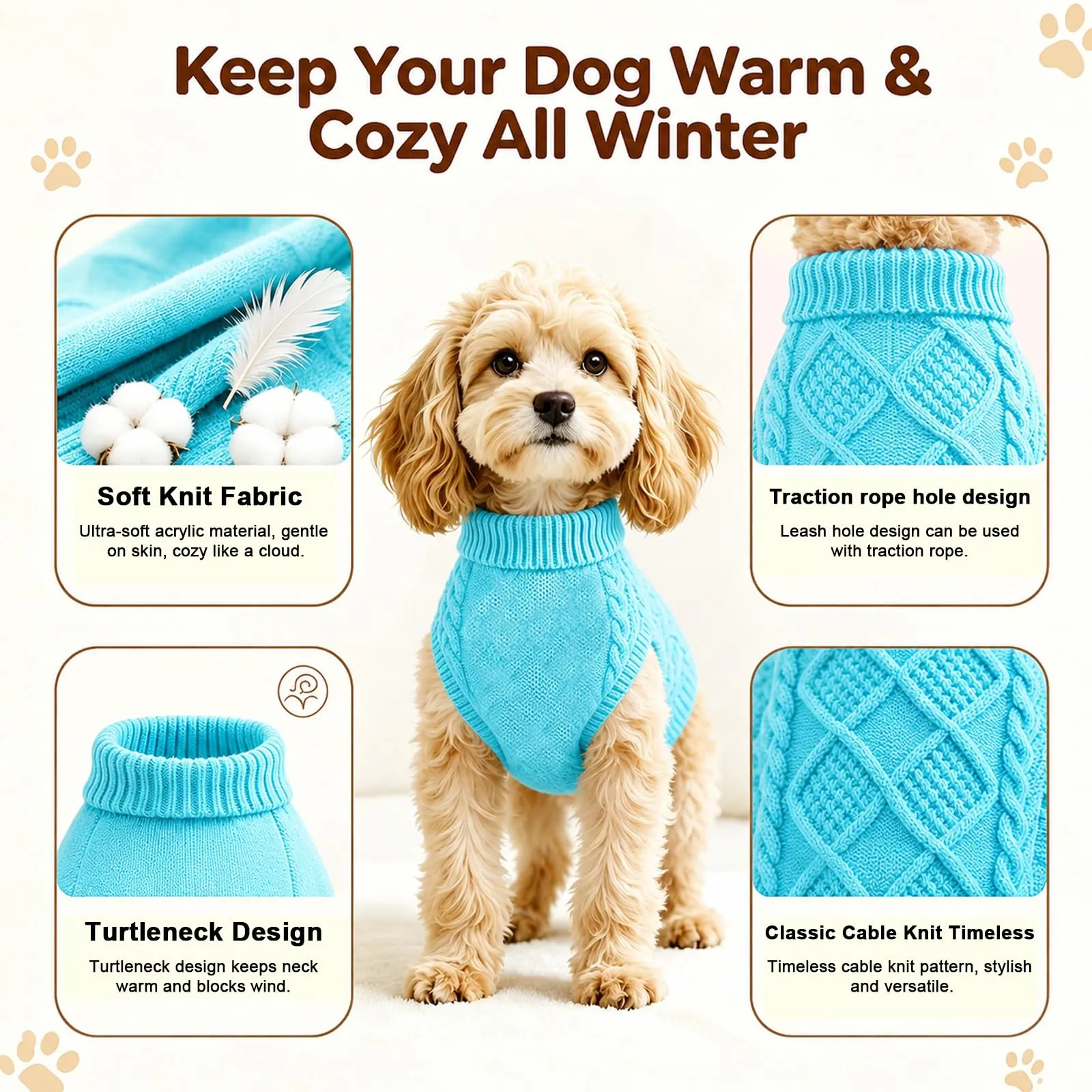 Beyinkoy Maglione a Maglia per Cani, Blu, Taglia L - immagine 5