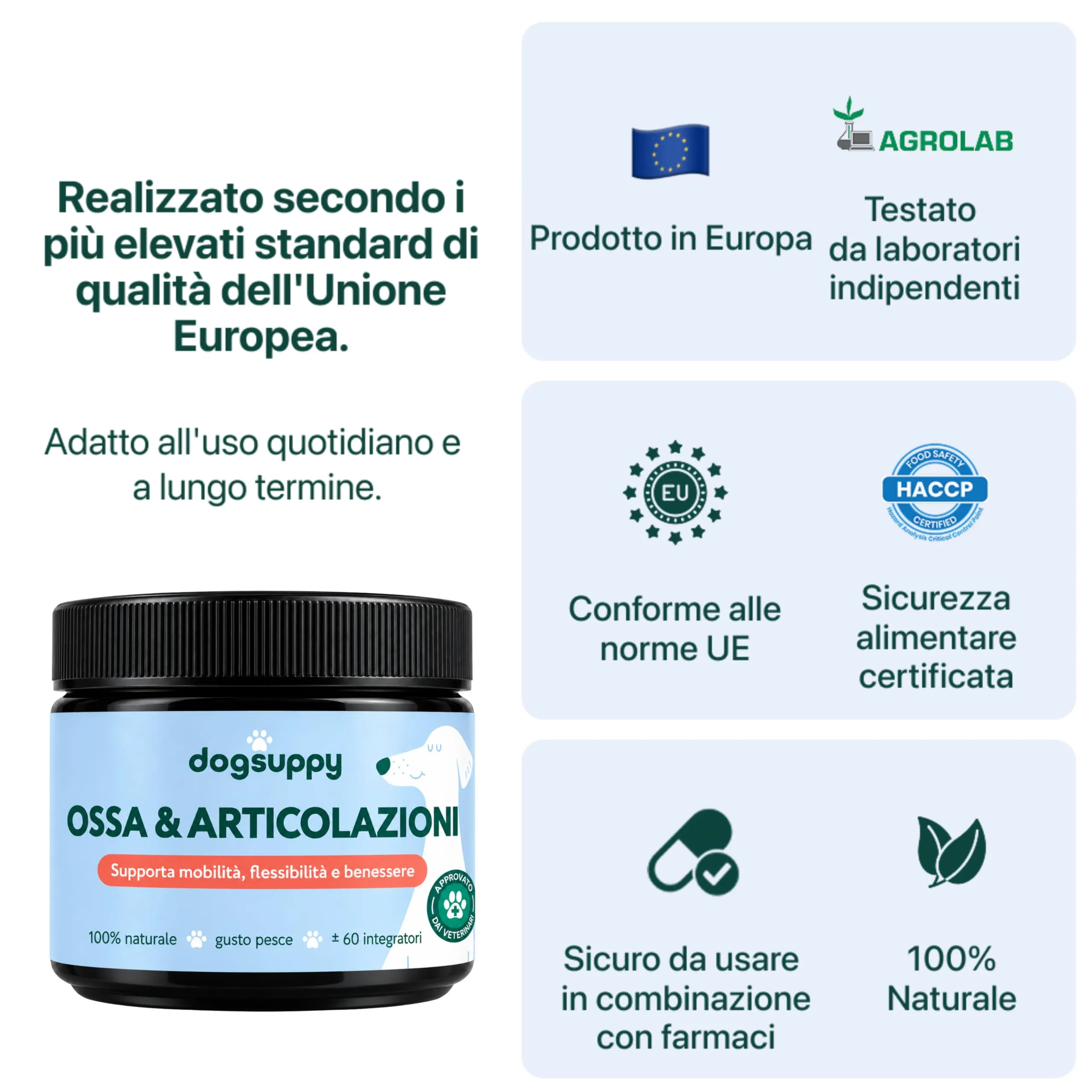 DogSuppy Ossa & Articolazioni con Glucosamina, Collagene, Cozza Verde e MSM per Cani, 60 Unità - immagine 7