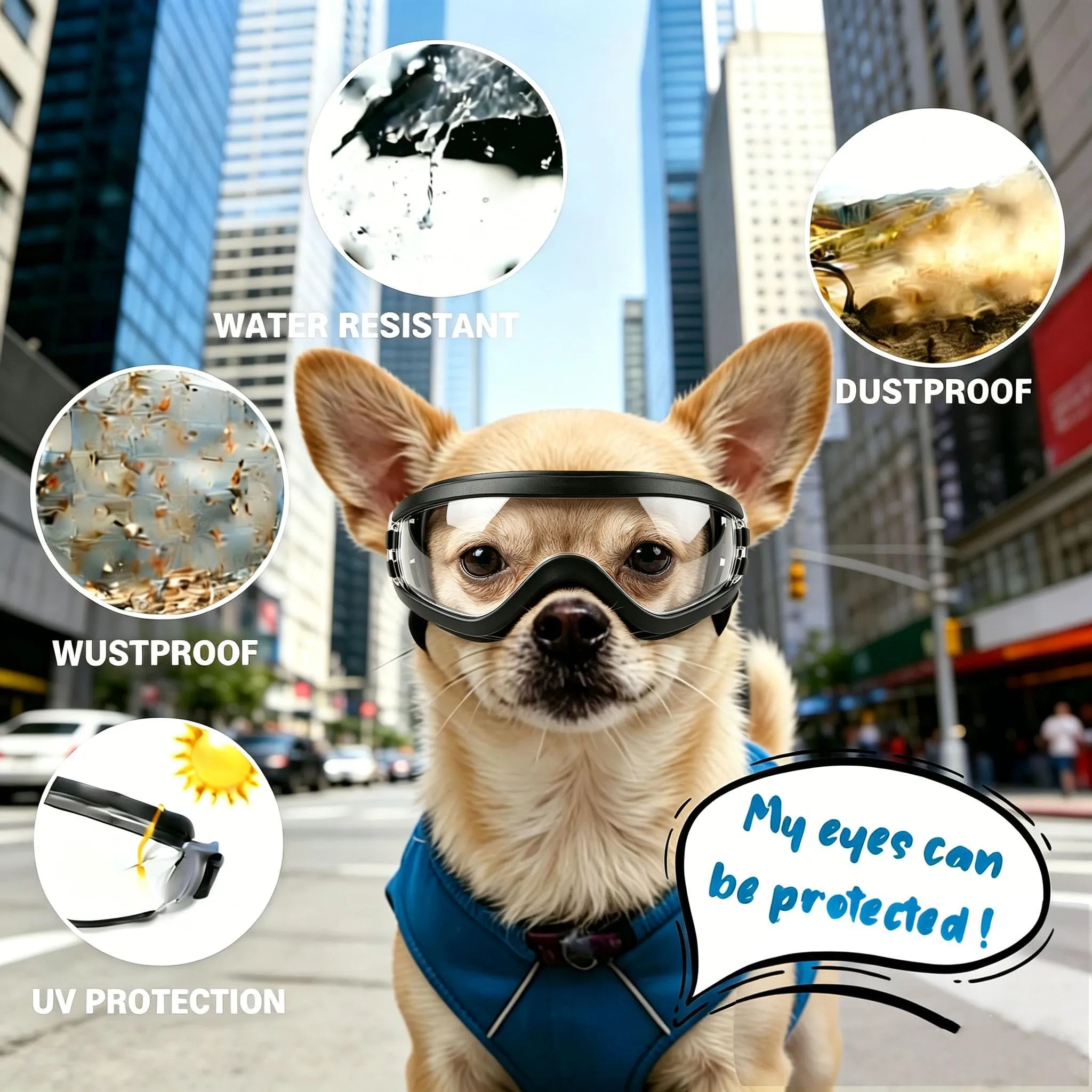 NAMSAN Occhiali da sole per cani di piccola taglia, regolabili, impermeabili, protezione UV, trasparenti - immagine 3