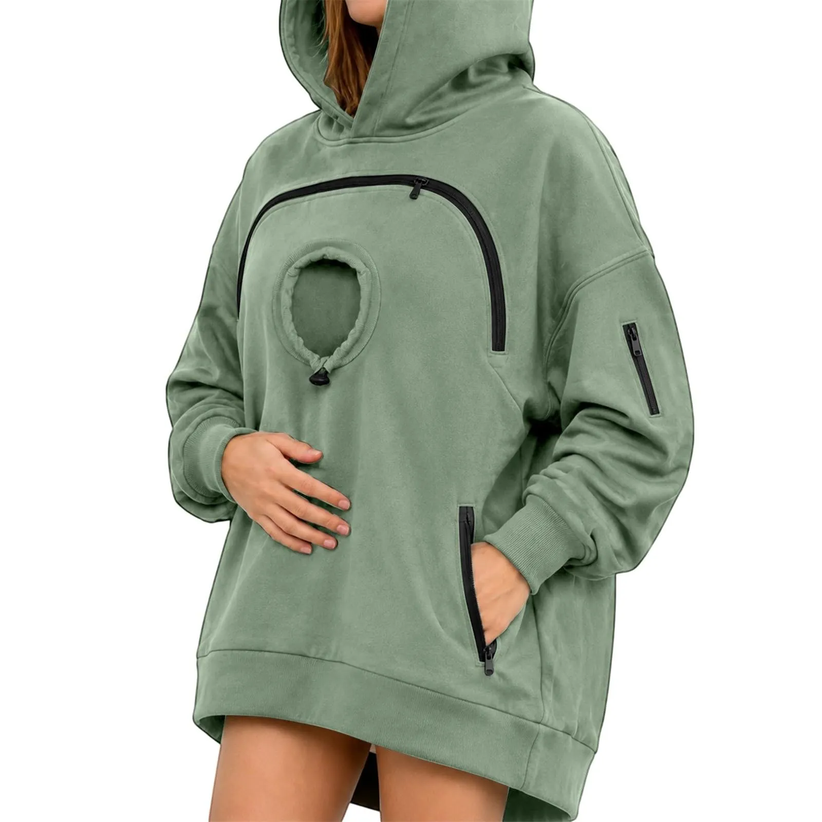 duaicnvow Felpa Donna con Cappuccio e Tasca per Animali Domestici, Verde Menta, XXL - immagine 5