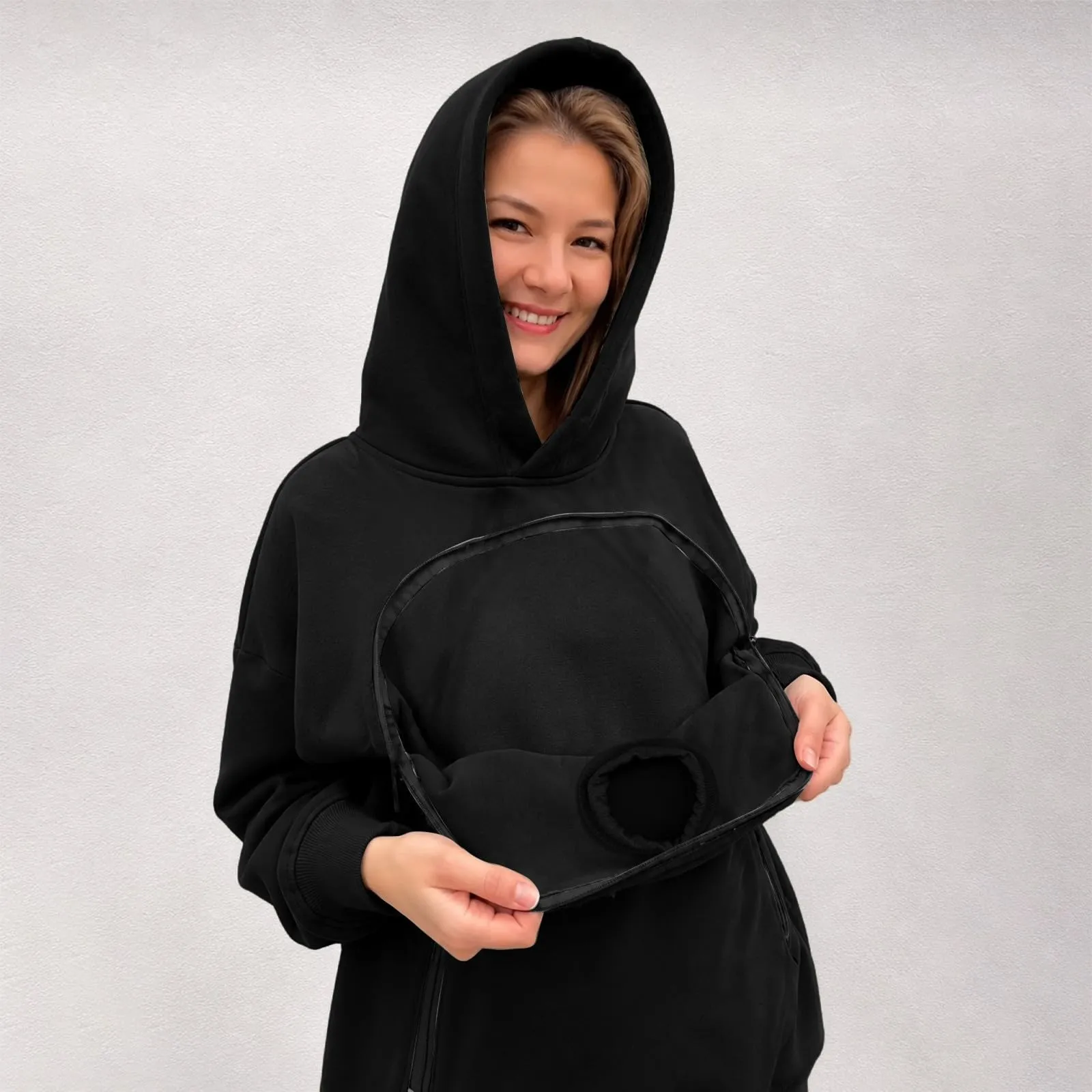 duaicnvow Felpa Donna con Cappuccio e Tasca per Gatti e Piccoli Animali, Nero, XL - immagine 4